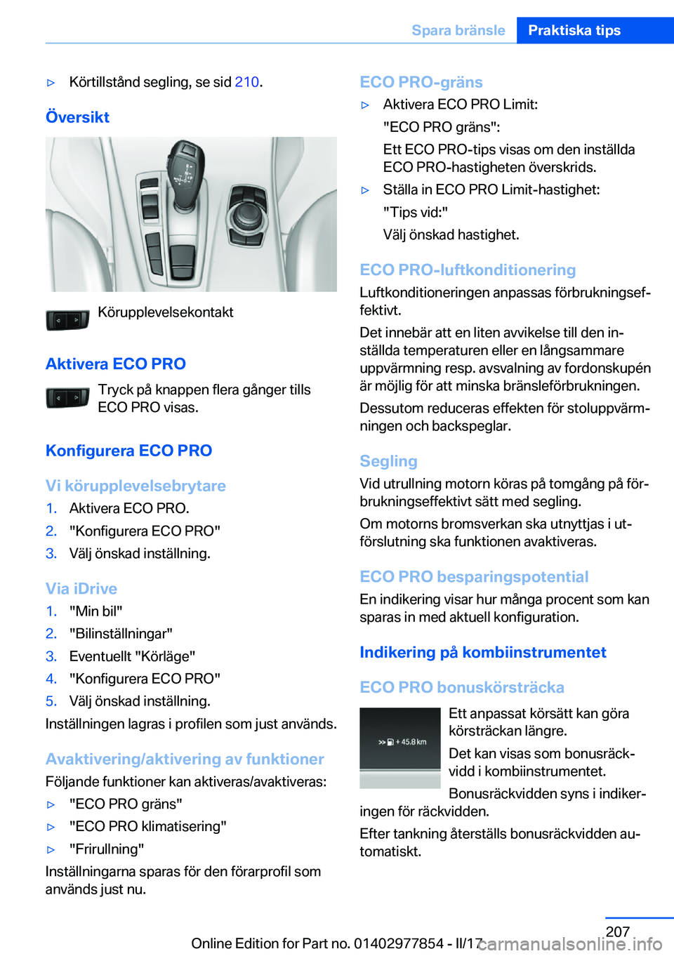 BMW X3 2017  InstruktionsbÖcker (in Swedish) 'y�K�ö�r�t�i�l�l�s�t�å�n�d� �s�e�g�l�i�n�g�,� �s�e� �s�i�d� �2�1�0�.
�