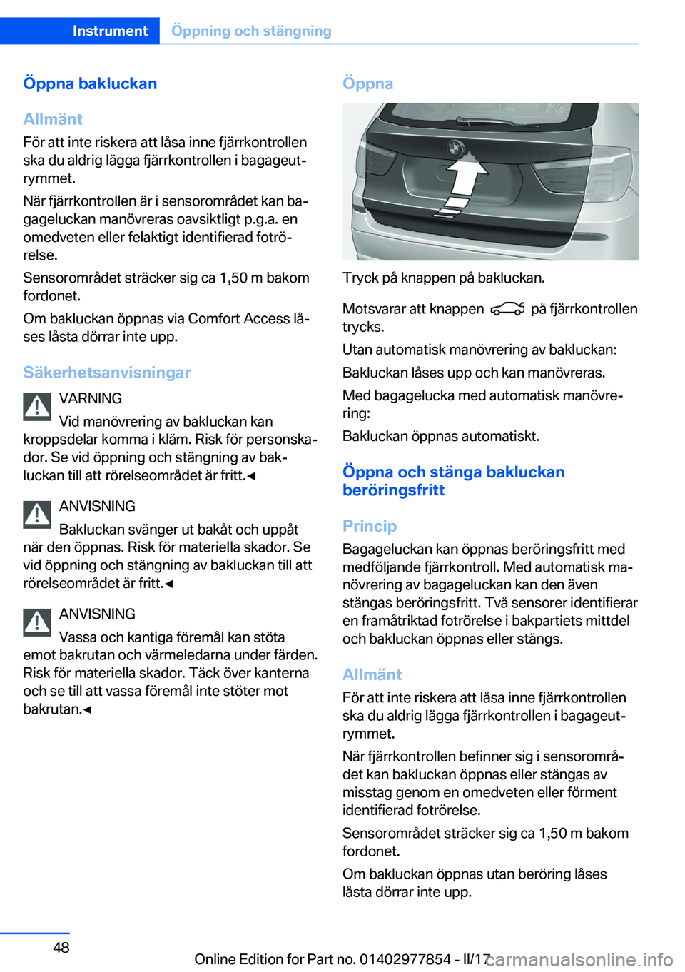 BMW X3 2017  InstruktionsbÖcker (in Swedish) �