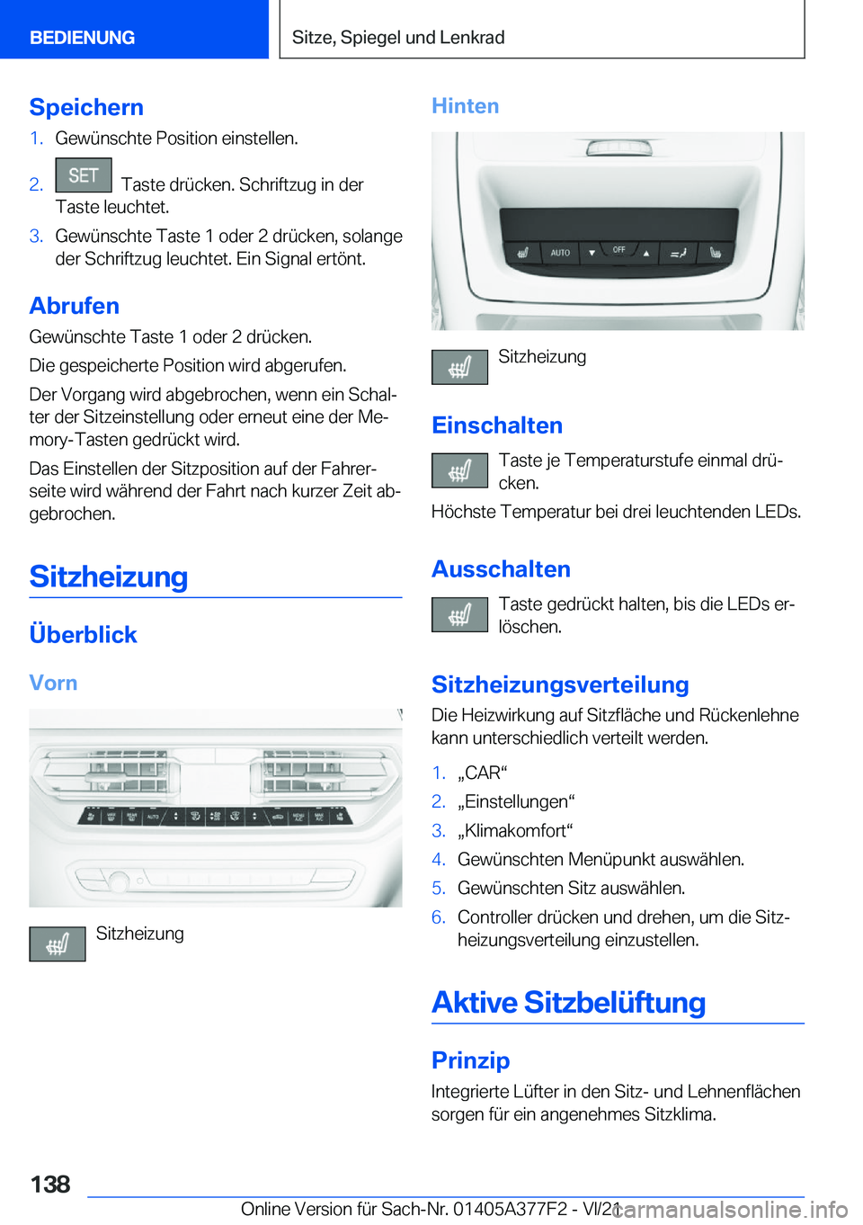 BMW X3 M 2022  Betriebsanleitungen (in German) �S�p�e�i�c�h�e�r�n�1�.�G�e�w�
