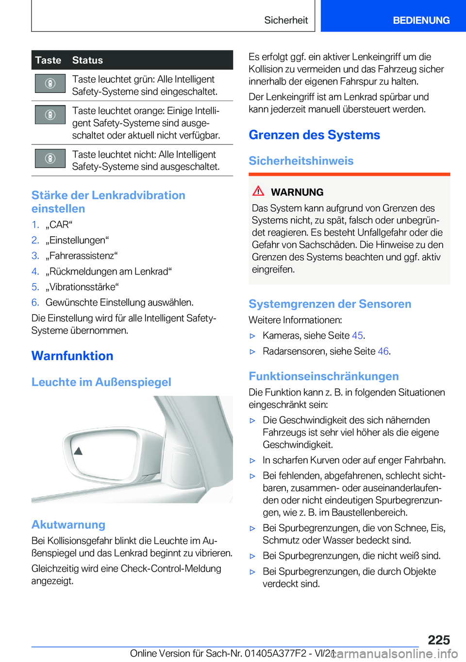 BMW X3 M 2022  Betriebsanleitungen (in German) �T�a�s�t�e�S�t�a�t�u�s�T�a�s�t�e��l�e�u�c�h�t�e�t��g�r�