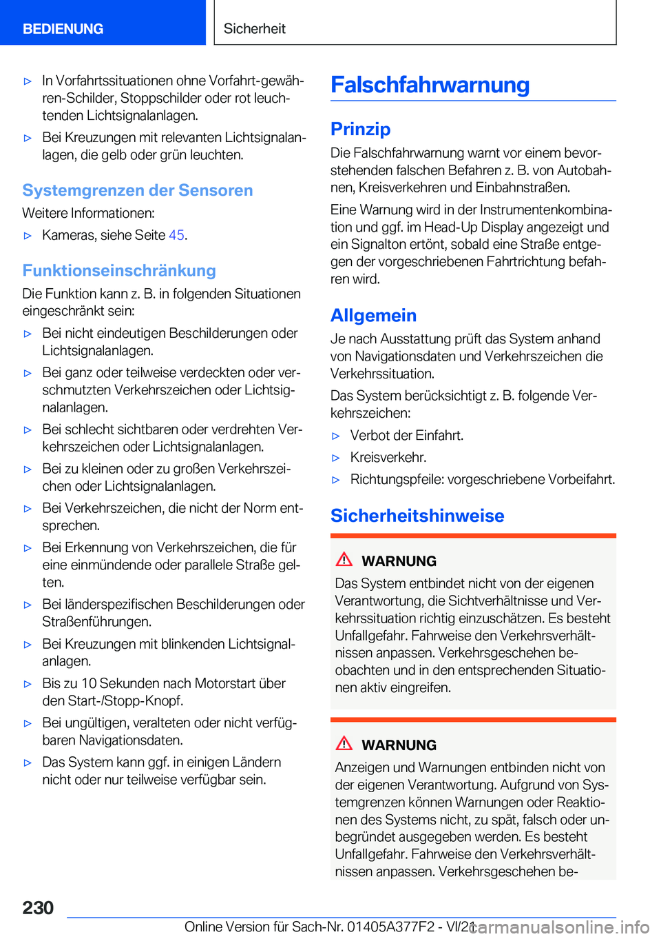 BMW X3 M 2022  Betriebsanleitungen (in German) 'x�I�n��V�o�r�f�a�h�r�t�s�s�i�t�u�a�t�i�o�n�e�n��o�h�n�e��V�o�r�f�a�h�r�t�-�g�e�w�
