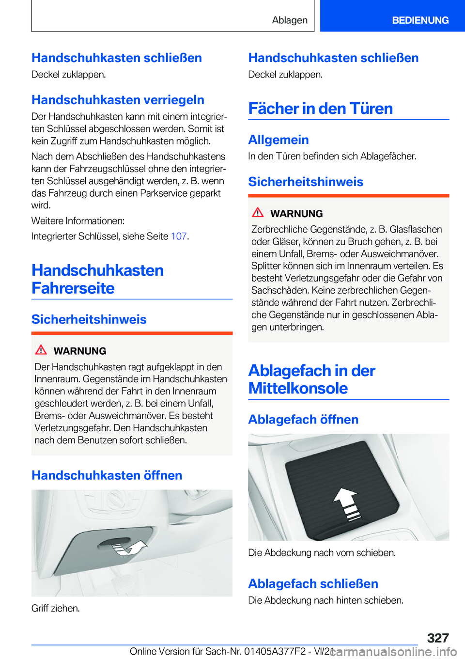 BMW X3 M 2022  Betriebsanleitungen (in German) �H�a�n�d�s�c�h�u�h�k�a�s�t�e�n��s�c�h�l�i�e�