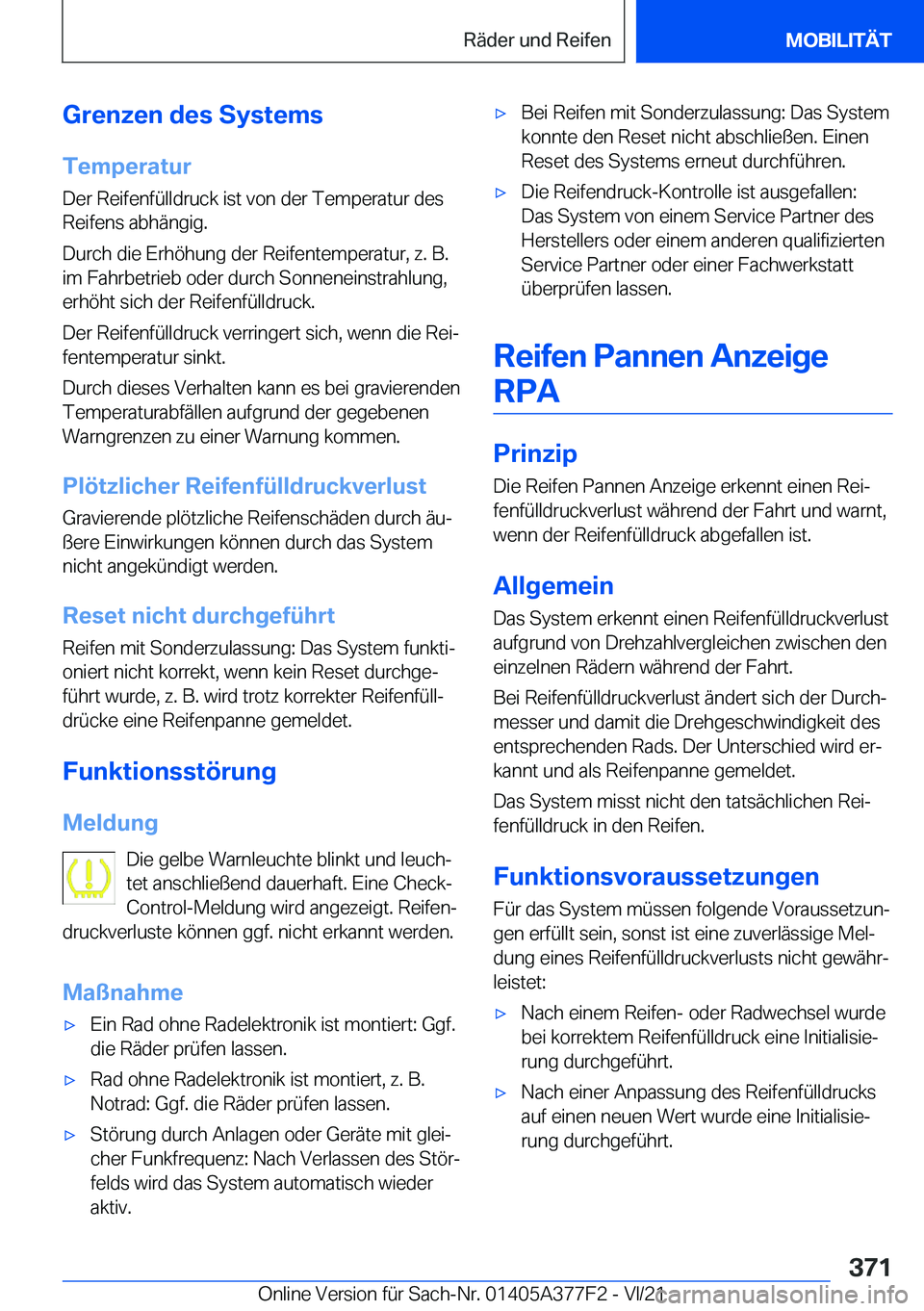 BMW X3 M 2022  Betriebsanleitungen (in German) �G�r�e�n�z�e�n��d�e�s��S�y�s�t�e�m�s�T�e�m�p�e�r�a�t�u�r
�D�e�r��R�e�i�f�e�n�f�