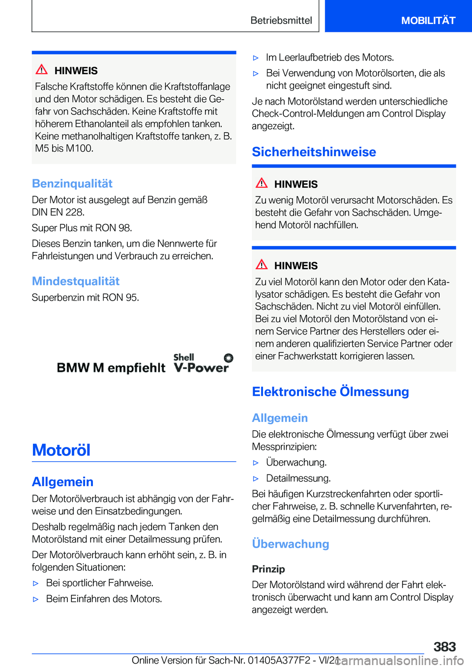 BMW X3 M 2022  Betriebsanleitungen (in German) �H�I�N�W�E�I�S
�F�a�l�s�c�h�e��K�r�a�f�t�s�t�o�f�f�e��k�