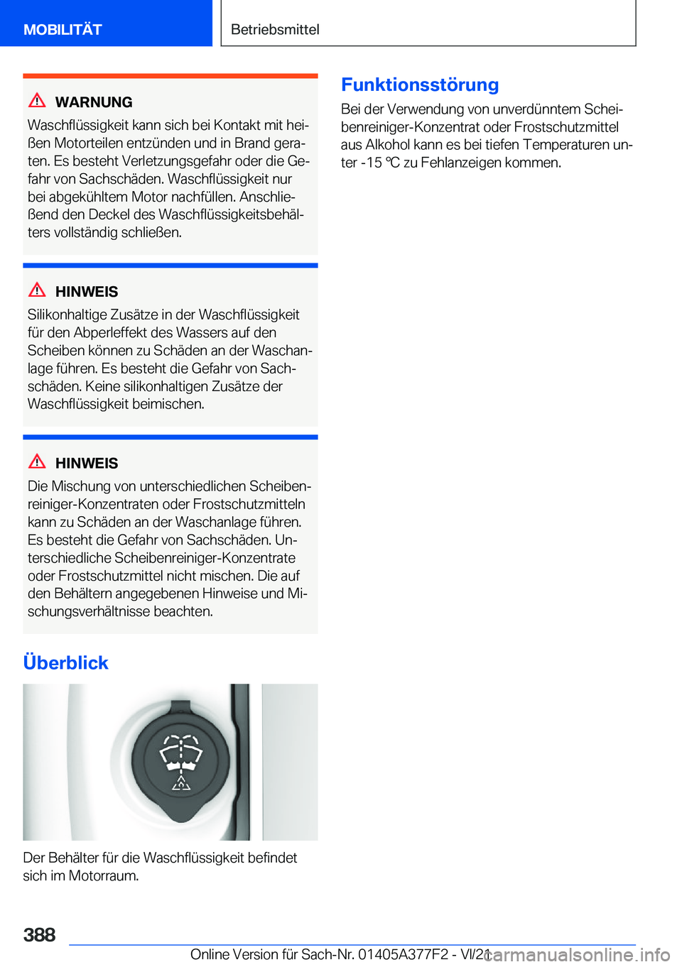 BMW X3 M 2022  Betriebsanleitungen (in German) �W�A�R�N�U�N�G
�W�a�s�c�h�f�l�