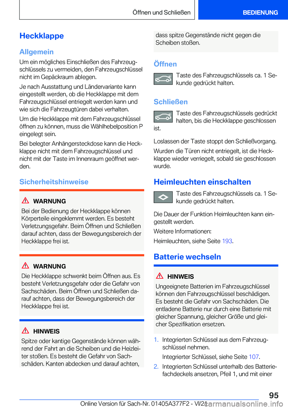 BMW X3 M 2022  Betriebsanleitungen (in German) �H�e�c�k�k�l�a�p�p�e
�A�l�l�g�e�m�e�i�n �U�m��e�i�n��m�