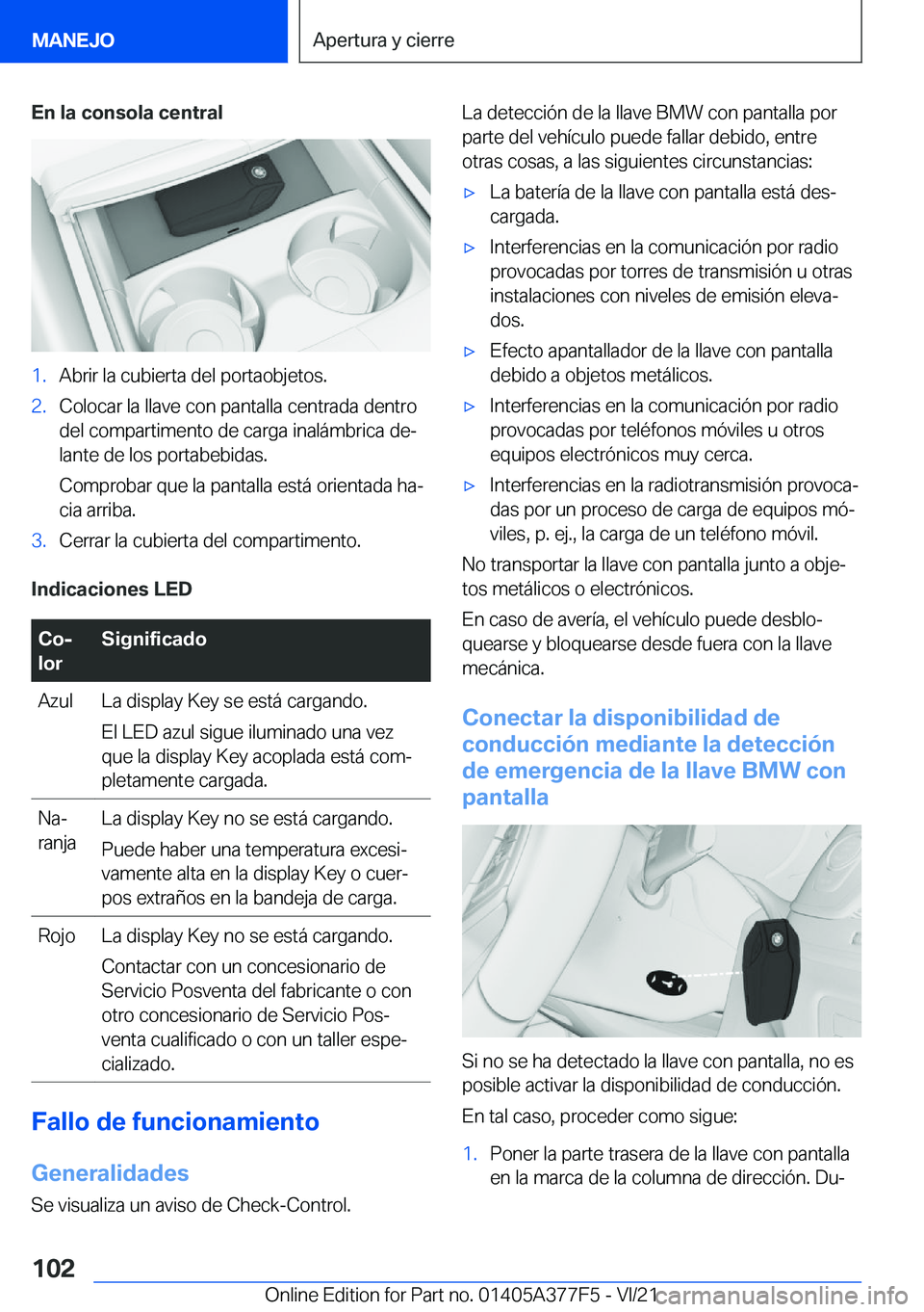 BMW X3 M 2022  Manuales de Empleo (in Spanish) �E�n��l�a��c�o�n�s�o�l�a��c�e�n�t�r�a�l�1�.�A�b�r�i�r��l�a��c�u�b�i�e�r�t�a��d�e�l��p�o�r�t�a�o�b�j�e�t�o�s�.�2�.�C�o�l�o�c�a�r��l�a��l�l�a�v�e��c�o�n��p�a�n�t�a�l�l�a��c�e�n�t�r�a�d�a��d