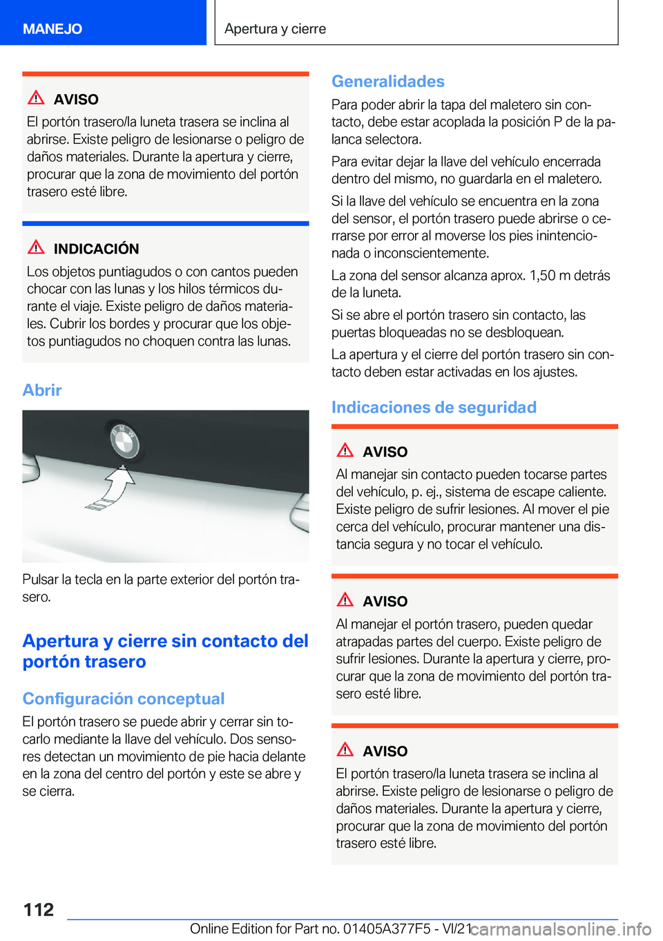 BMW X3 M 2022  Manuales de Empleo (in Spanish) �A�V�I�S�O
�E�l��p�o�r�t�