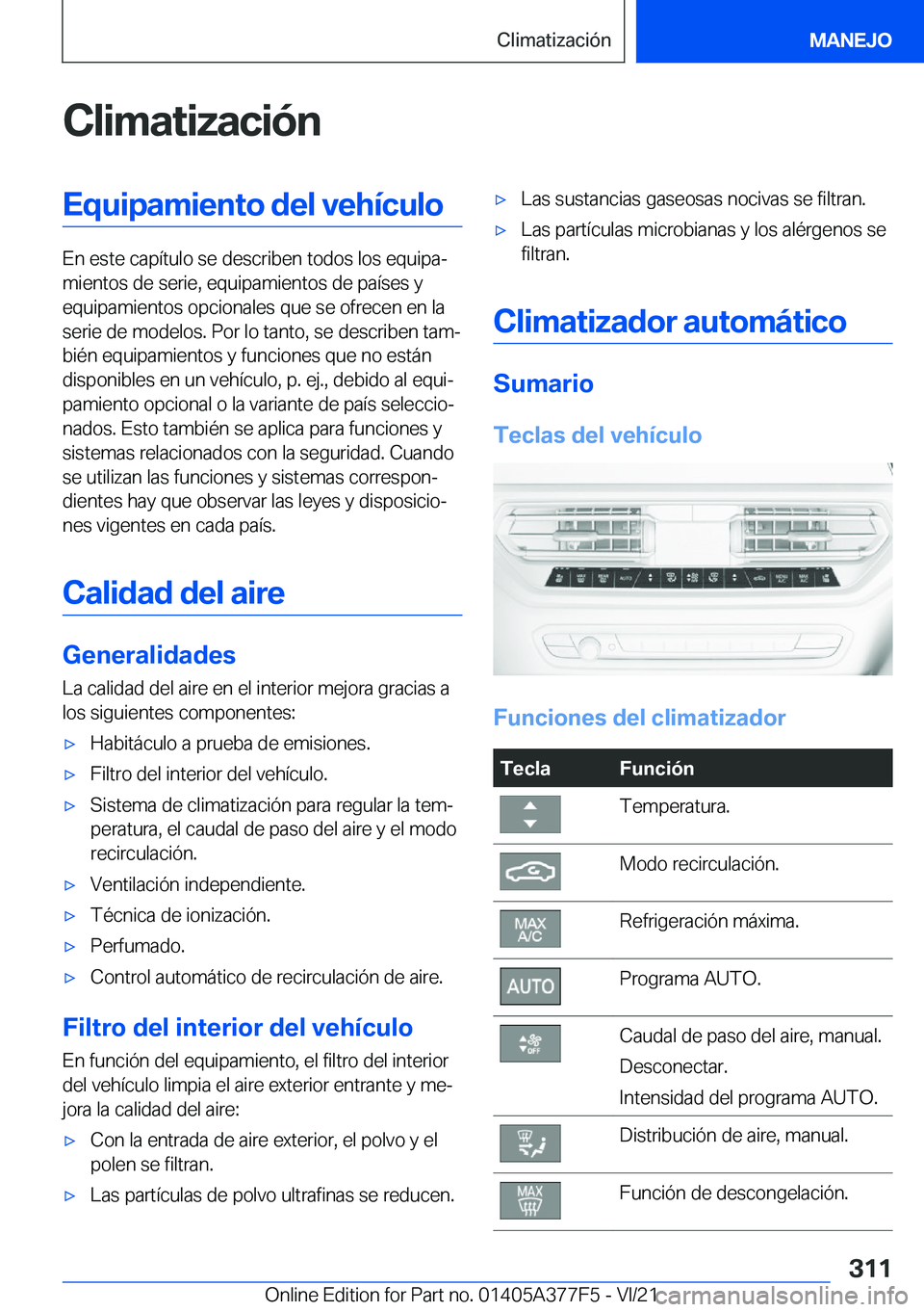 BMW X3 M 2022  Manuales de Empleo (in Spanish) �C�l�i�m�a�t�i�z�a�c�i�