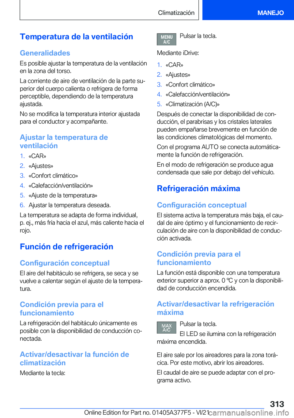 BMW X3 M 2022  Manuales de Empleo (in Spanish) �T�e�m�p�e�r�a�t�u�r�a��d�e��l�a��v�e�n�t�i�l�a�c�i�