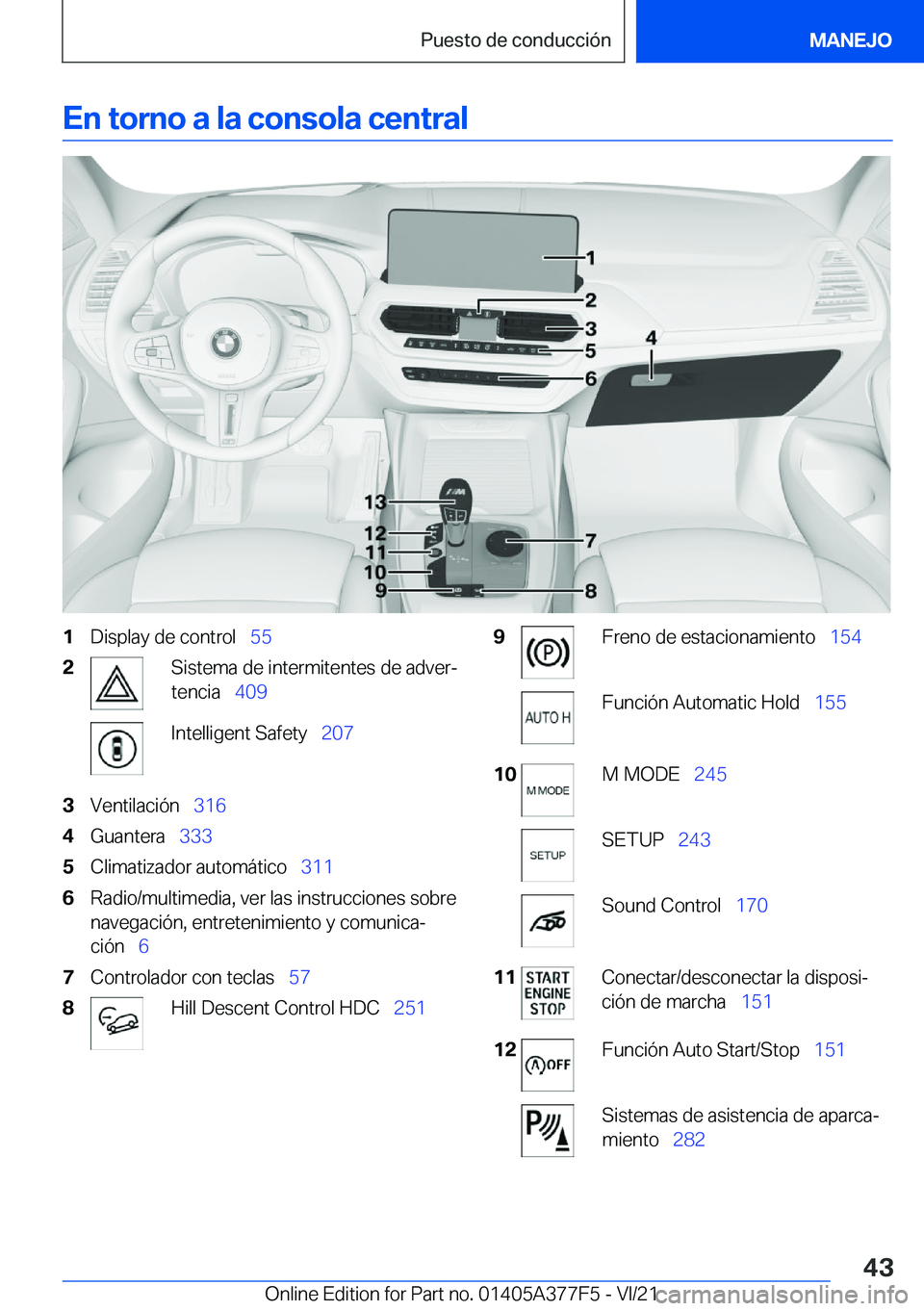 BMW X3 M 2022  Manuales de Empleo (in Spanish) �E�n��t�o�r�n�o��a��l�a��c�o�n�s�o�l�a��c�e�n�t�r�a�l�1�D�i�s�p�l�a�y��d�e��c�o�n�t�r�o�l\_�5�5�2�S�i�s�t�e�m�a��d�e��i�n�t�e�r�m�i�t�e�n�t�e�s��d�e��a�d�v�e�rª
�t�e�n�c�i�a\_ �4�0�9�