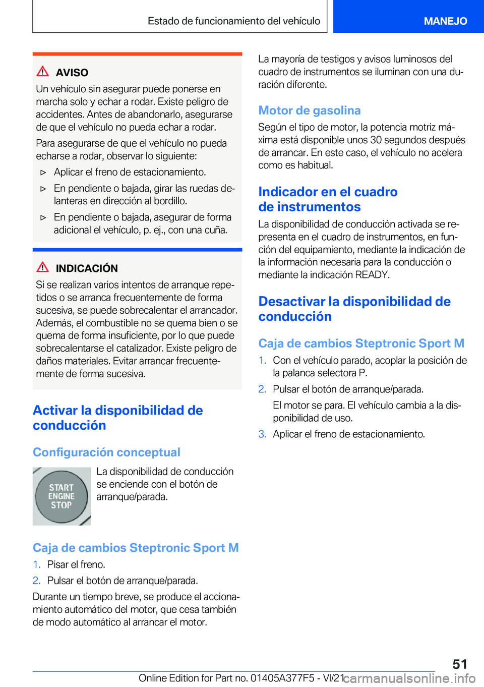 BMW X3 M 2022  Manuales de Empleo (in Spanish) �A�V�I�S�O
�U�n��v�e�h�