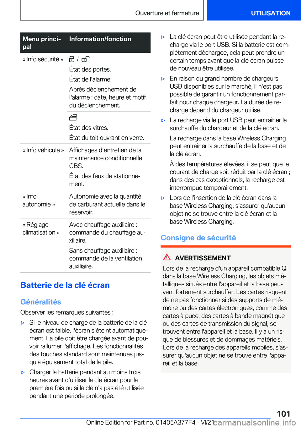 BMW X3 M 2022  Notices Demploi (in French) �M�e�n�u��p�r�i�n�c�ij
�p�a�l�I�n�f�o�r�m�a�t�i�o�n�/�f�o�n�c�t�i�o�n�k��I�n�f�o��s�é�c�u�r�i�t�é��{���/���
�É�t�a�t��d�e�s��p�o�r�t�e�s�.
�É�t�a�t��d�e��l�'�a�l�a�r�m�e�.
�A�p�r