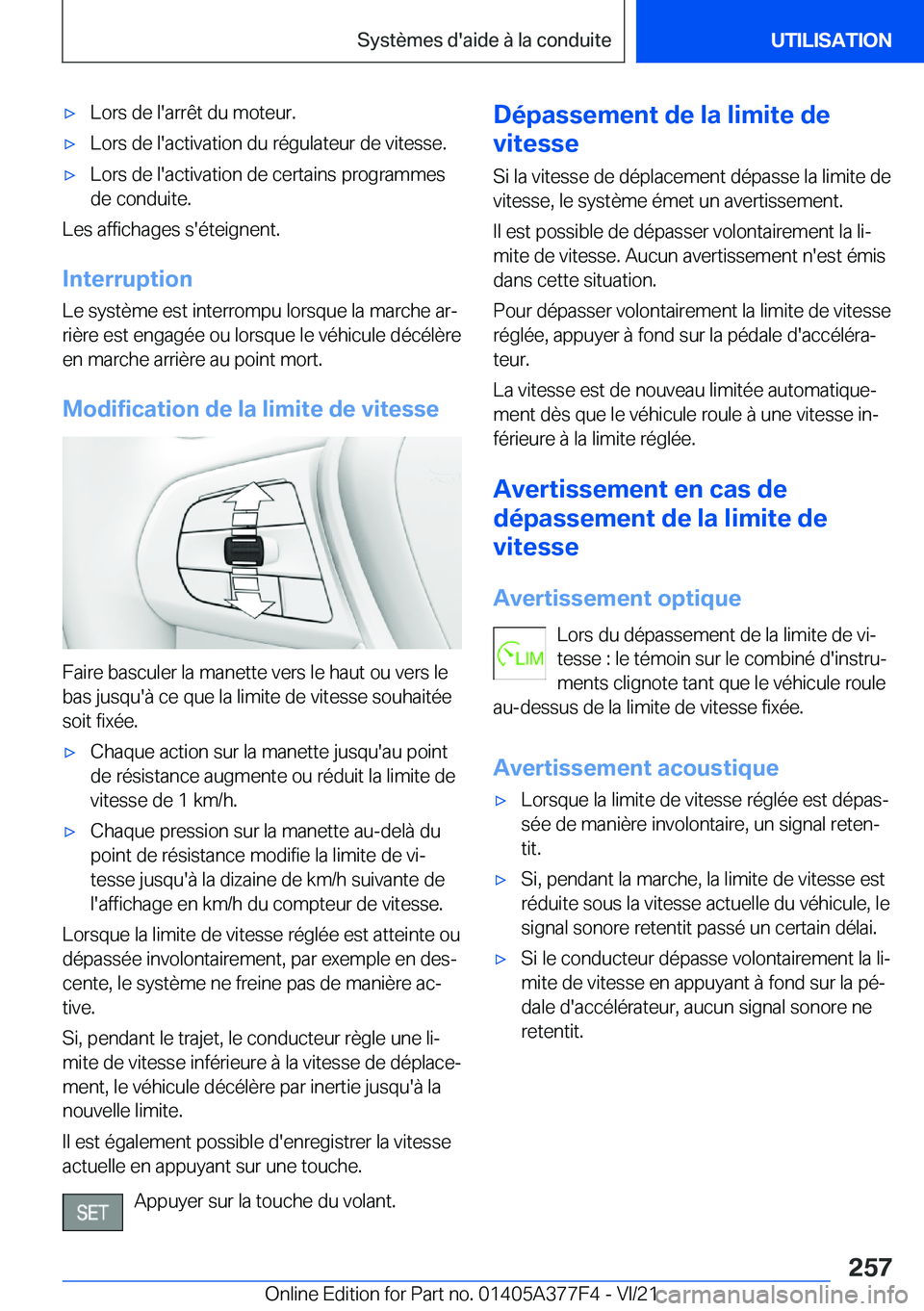 BMW X3 M 2022  Notices Demploi (in French) 'x�L�o�r�s��d�e��l�'�a�r�r�ê�t��d�u��m�o�t�e�u�r�.'x�L�o�r�s��d�e��l�'�a�c�t�i�v�a�t�i�o�n��d�u��r�é�g�u�l�a�t�e�u�r��d�e��v�i�t�e�s�s�e�.'x�L�o�r�s��d�e��l�'�a�c