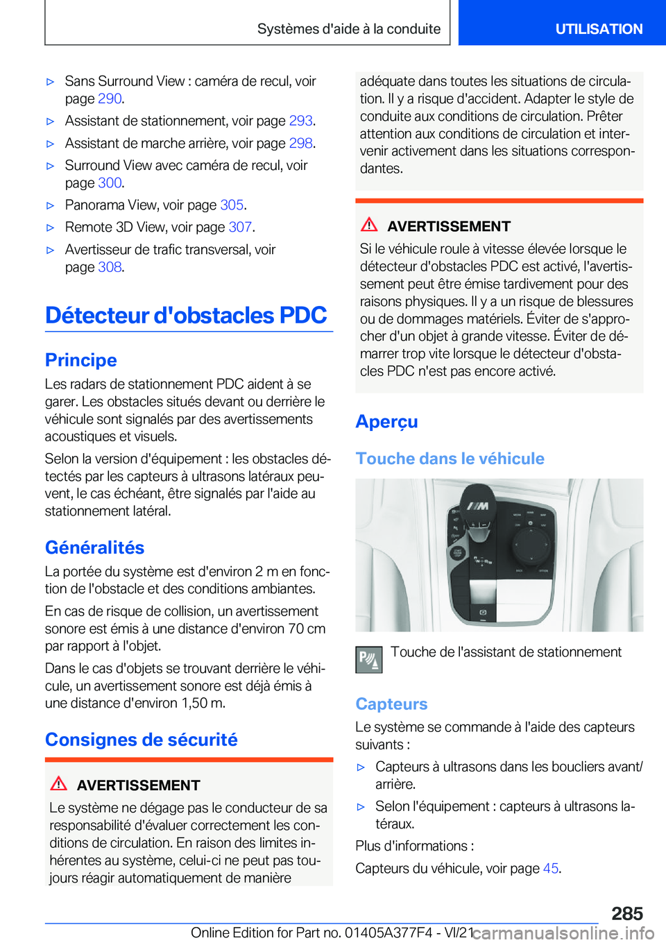 BMW X3 M 2022  Notices Demploi (in French) 'x�S�a�n�s��S�u�r�r�o�u�n�d��V�i�e�w��:��c�a�m�é�r�a��d�e��r�e�c�u�l�,��v�o�i�r
�p�a�g�e� �2�9�0�.'x�A�s�s�i�s�t�a�n�t��d�e��s�t�a�t�i�o�n�n�e�m�e�n�t�,��v�o�i�r��p�a�g�e� �2�9�3