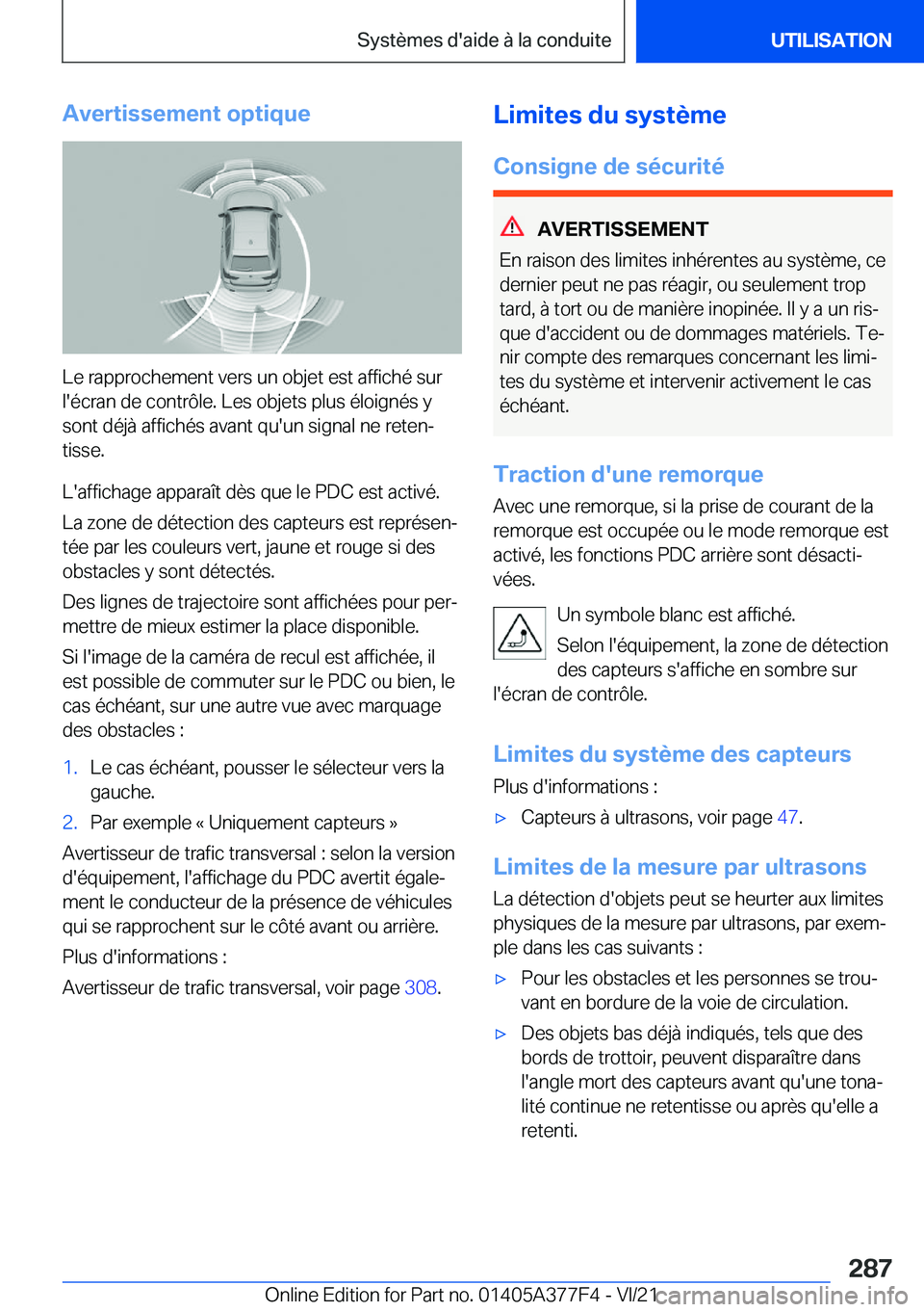 BMW X3 M 2022  Notices Demploi (in French) �A�v�e�r�t�i�s�s�e�m�e�n�t��o�p�t�i�q�u�e
�L�e��r�a�p�p�r�o�c�h�e�m�e�n�t��v�e�r�s��u�n��o�b�j�e�t��e�s�t��a�f�f�i�c�h�é��s�u�r�l�'�é�c�r�a�n��d�e��c�o�n�t�r�