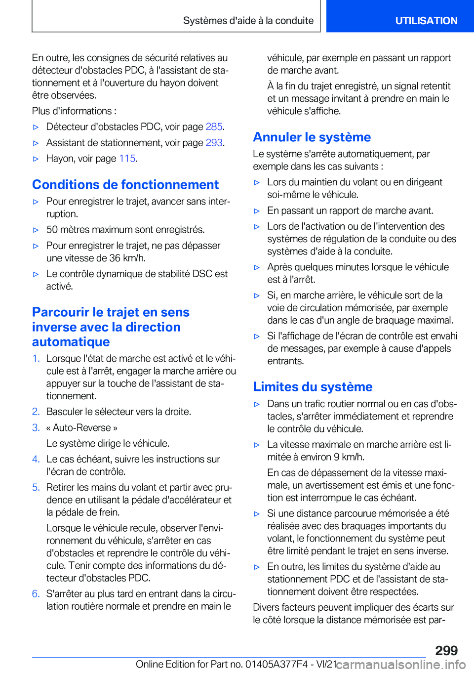 BMW X3 M 2022  Notices Demploi (in French) �E�n��o�u�t�r�e�,��l�e�s��c�o�n�s�i�g�n�e�s��d�e��s�é�c�u�r�i�t�é��r�e�l�a�t�i�v�e�s��a�u
�d�é�t�e�c�t�e�u�r��d�'�o�b�s�t�a�c�l�e�s��P�D�C�,��