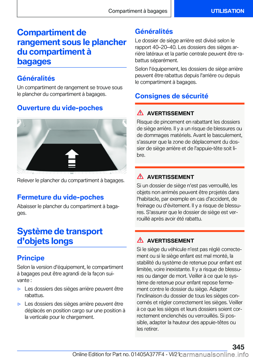BMW X3 M 2022  Notices Demploi (in French) �C�o�m�p�a�r�t�i�m�e�n�t��d�e�r�a�n�g�e�m�e�n�t��s�o�u�s��l�e��p�l�a�n�c�h�e�r�d�u��c�o�m�p�a�r�t�i�m�e�n�t��