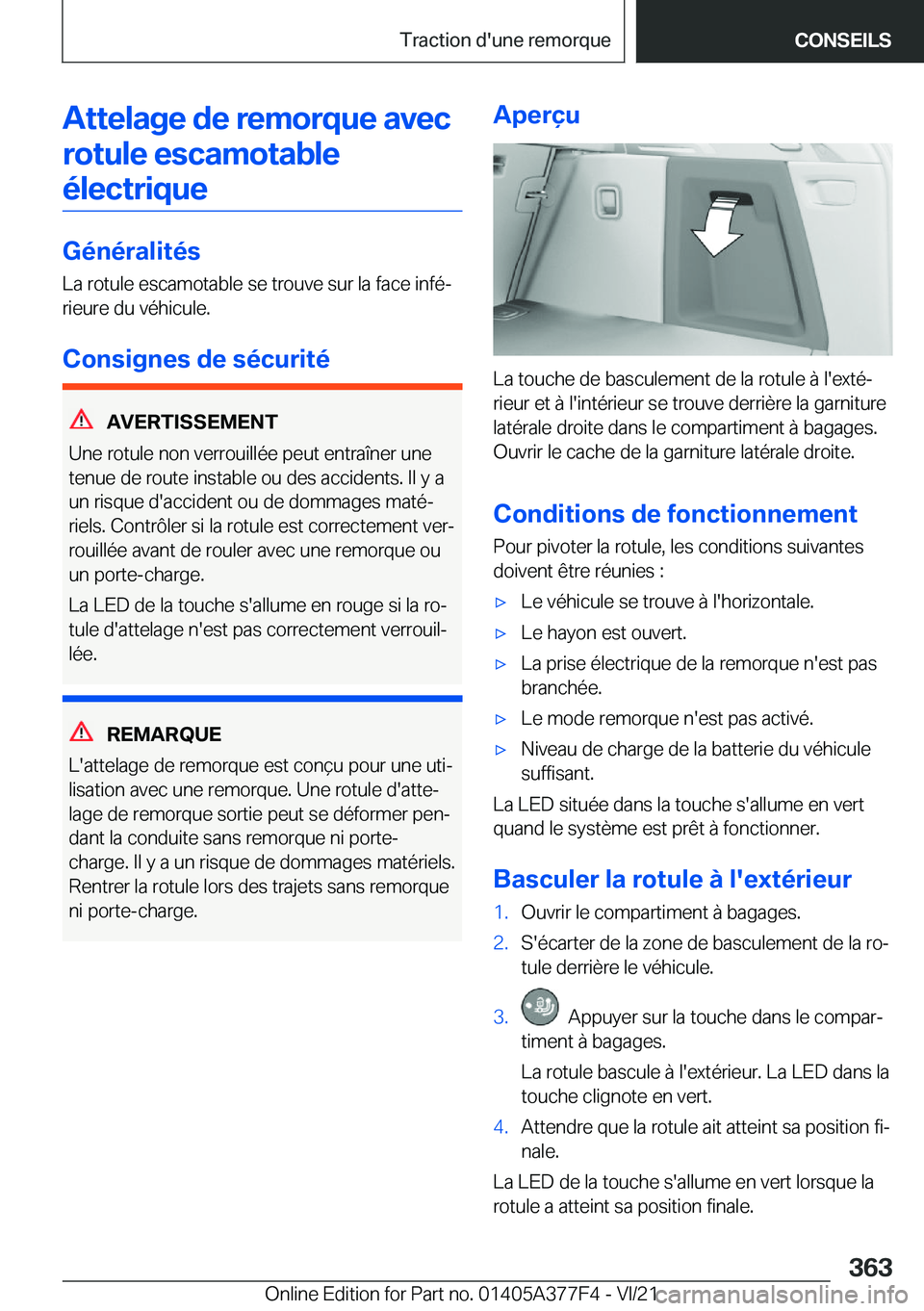BMW X3 M 2022  Notices Demploi (in French) �A�t�t�e�l�a�g�e��d�e��r�e�m�o�r�q�u�e��a�v�e�c�r�o�t�u�l�e��e�s�c�a�m�o�t�a�b�l�e�é�l�e�c�t�r�i�q�u�e
�G�é�n�é�r�a�l�i�t�é�s
�L�a��r�o�t�u�l�e��e�s�c�a�m�o�t�a�b�l�e��s�e��t�r�o�u�v�e��s