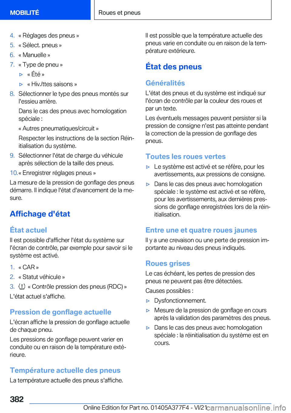 BMW X3 M 2022  Notices Demploi (in French) �4�.�k��R�é�g�l�a�g�e�s��d�e�s��p�n�e�u�s��{�5�.�k��S�é�l�e�c�t�.��p�n�e�u�s��{�6�.�k��M�a�n�u�e�l�l�e��{�7�.�k��T�y�p�e��d�e��p�n�e�u��{'x�k��É�t�é��{'x�k��H�i�v�.�/�t�t�e