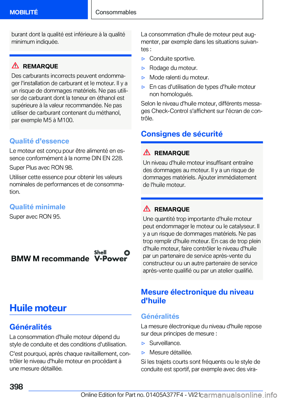 BMW X3 M 2022  Notices Demploi (in French) �b�u�r�a�n�t��d�o�n�t��l�a��q�u�a�l�i�t�é��e�s�t��i�n�f�é�r�i�e�u�r�e��
