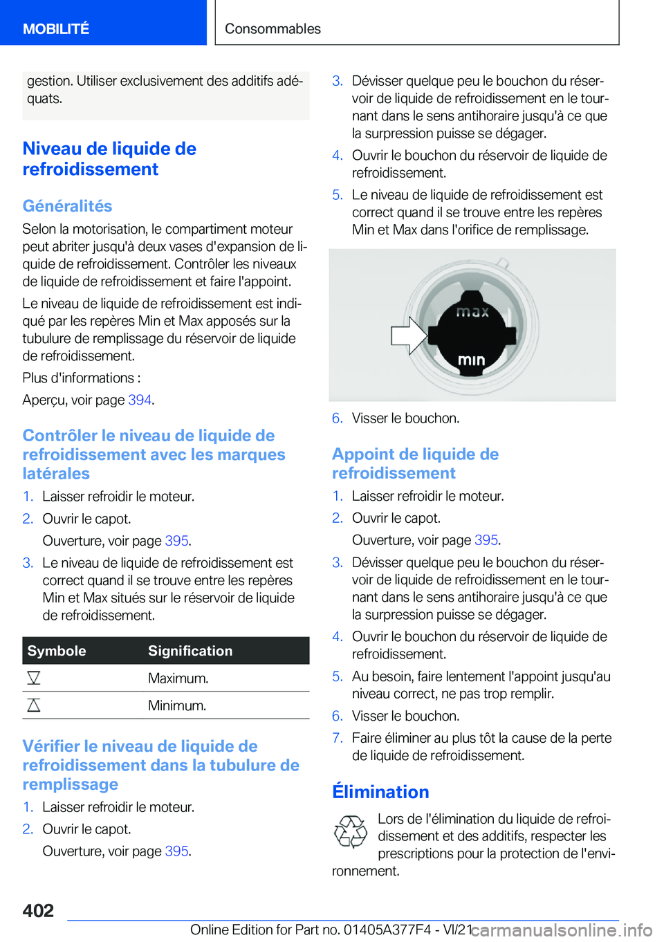 BMW X3 M 2022  Notices Demploi (in French) �g�e�s�t�i�o�n�.��U�t�i�l�i�s�e�r��e�x�c�l�u�s�i�v�e�m�e�n�t��d�e�s��a�d�d�i�t�i�f�s��a�d�éj�q�u�a�t�s�.
�N�i�v�e�a�u��d�e��l�i�q�u�i�d�e��d�e
�r�e�f�r�o�i�d�i�s�s�e�m�e�n�t
�G�é�n�é�r�a�l