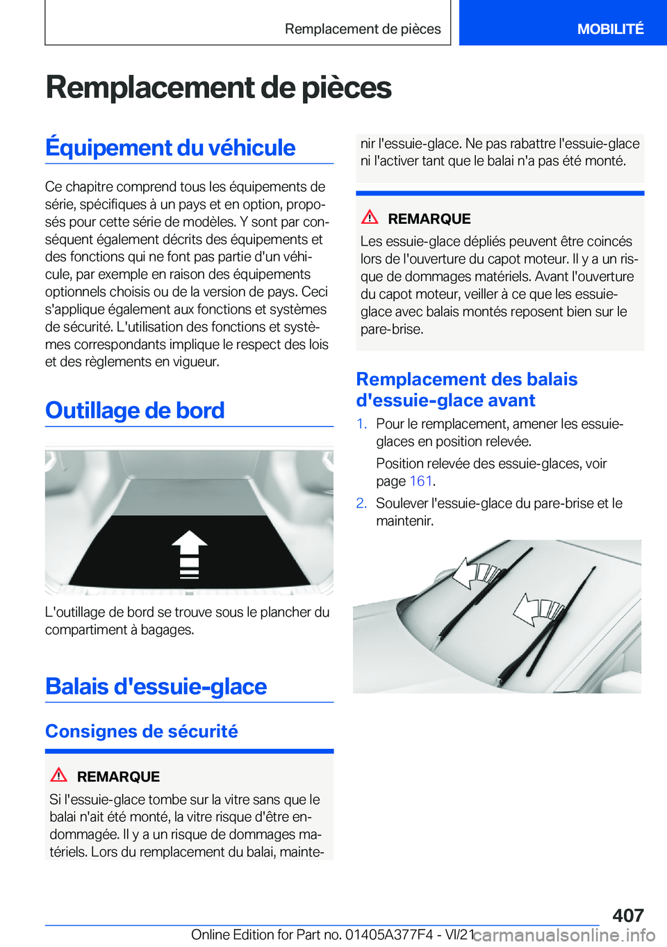 BMW X3 M 2022  Notices Demploi (in French) �R�e�m�p�l�a�c�e�m�e�n�t��d�e��p�i�è�c�e�s�