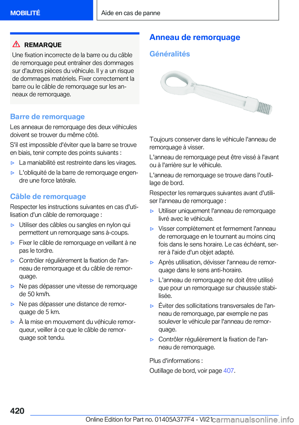 BMW X3 M 2022  Notices Demploi (in French) �R�E�M�A�R�Q�U�E
�U�n�e��f�i�x�a�t�i�o�n��i�n�c�o�r�r�e�c�t�e��d�e��l�a��b�a�r�r�e��o�u��d�u��c�