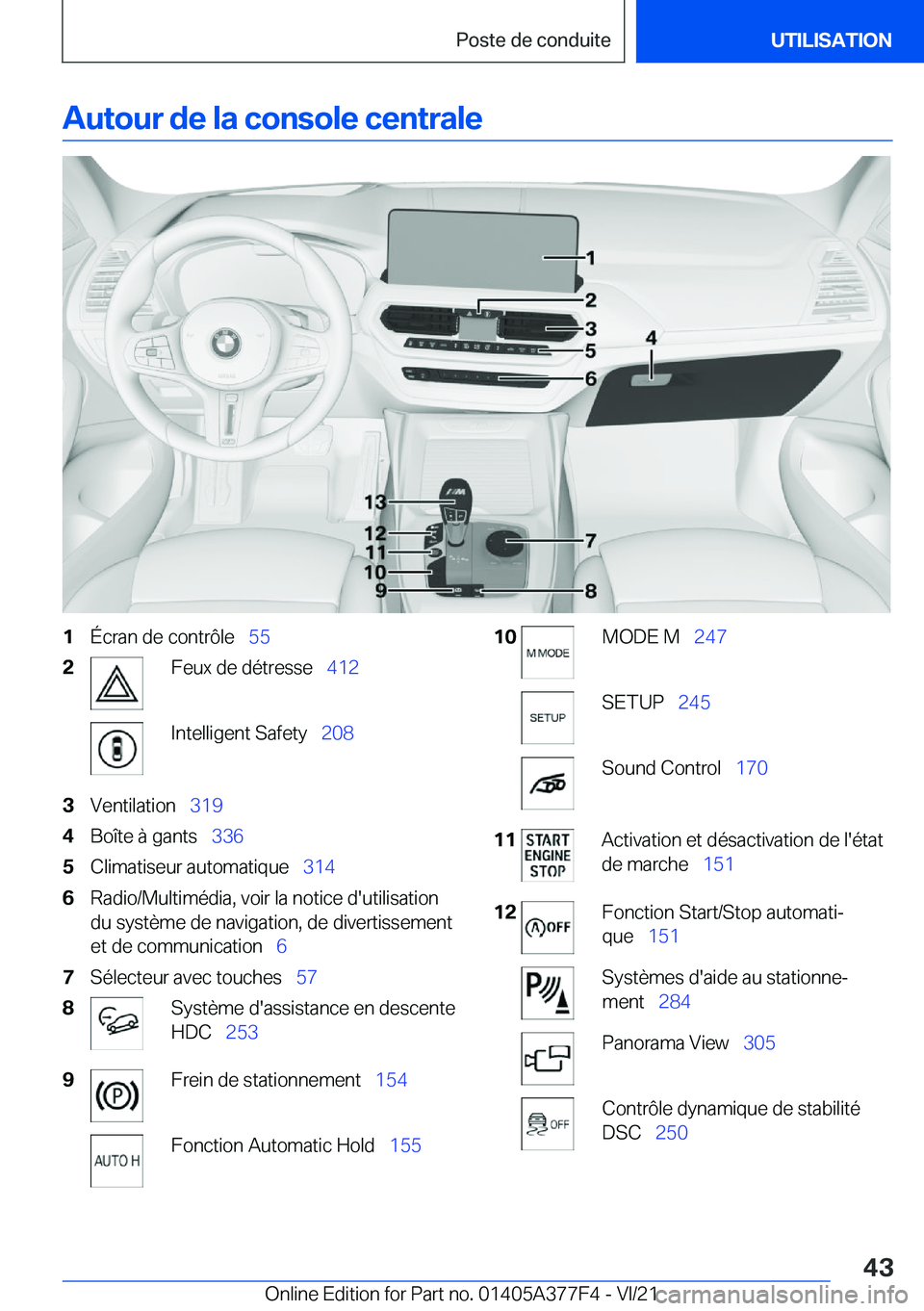 BMW X3 M 2022  Notices Demploi (in French) �A�u�t�o�u�r��d�e��l�a��c�o�n�s�o�l�e��c�e�n�t�r�a�l�e�1�É�c�r�a�n��d�e��c�o�n�t�r�