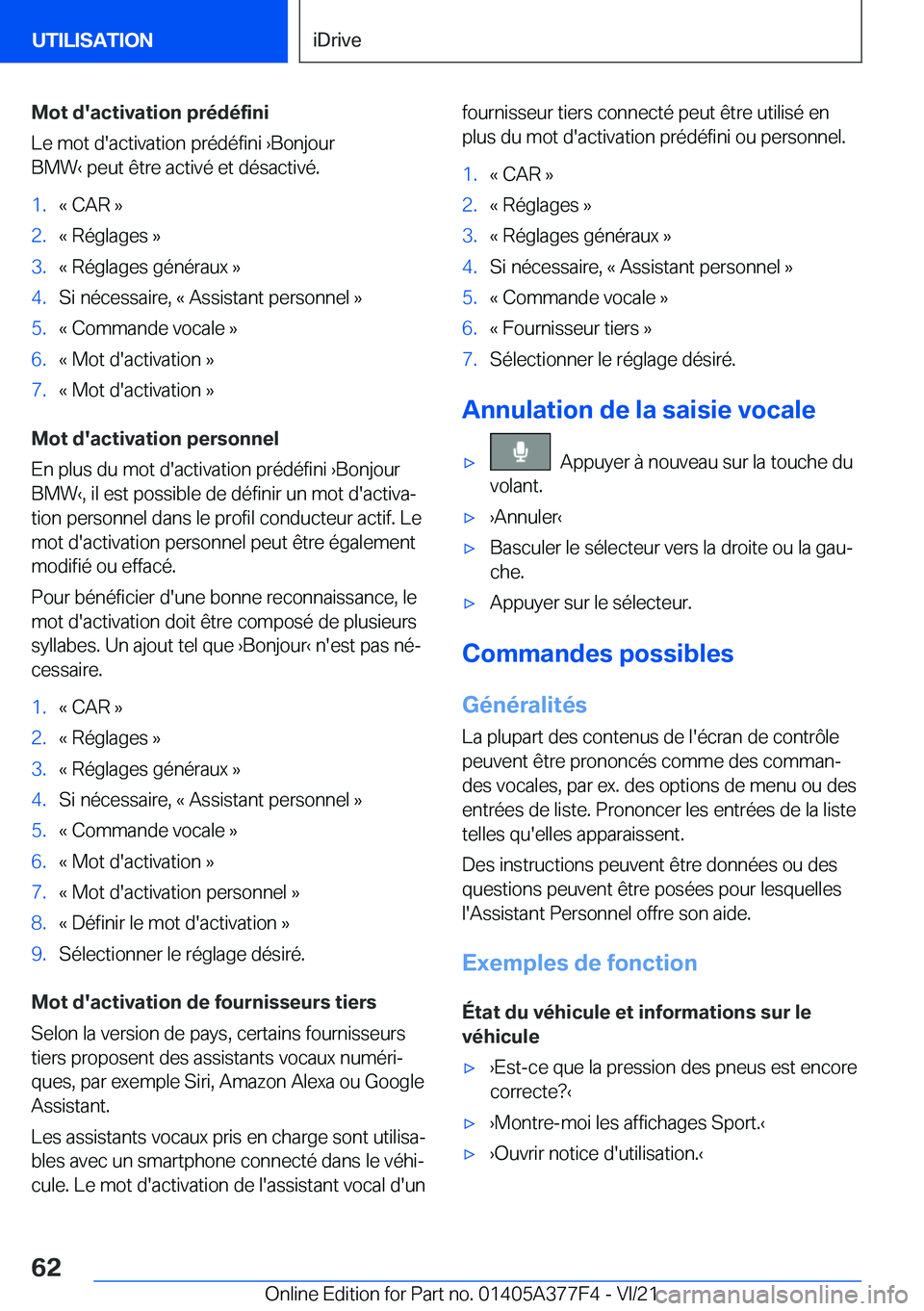 BMW X3 M 2022  Notices Demploi (in French) �M�o�t��d�'�a�c�t�i�v�a�t�i�o�n��p�r�é�d�é�f�i�n�i
�L�e��m�o�t��d�'�a�c�t�i�v�a�t�i�o�n��p�r�é�d�é�f�i�n�i�