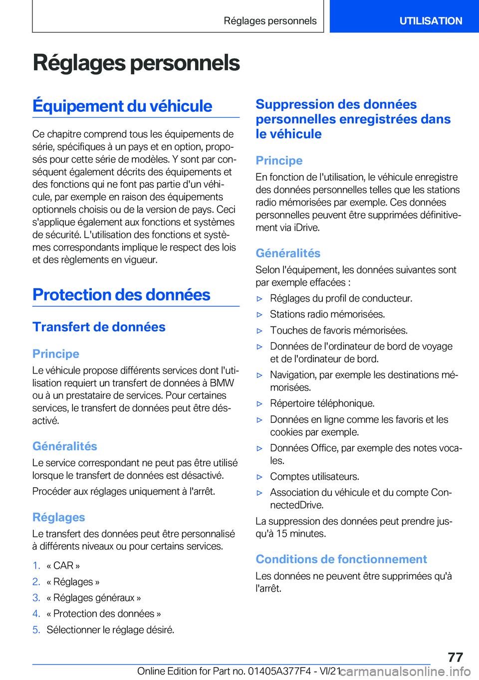 BMW X3 M 2022  Notices Demploi (in French) �R�é�g�l�a�g�e�s��p�e�r�s�o�n�n�e�l�s�