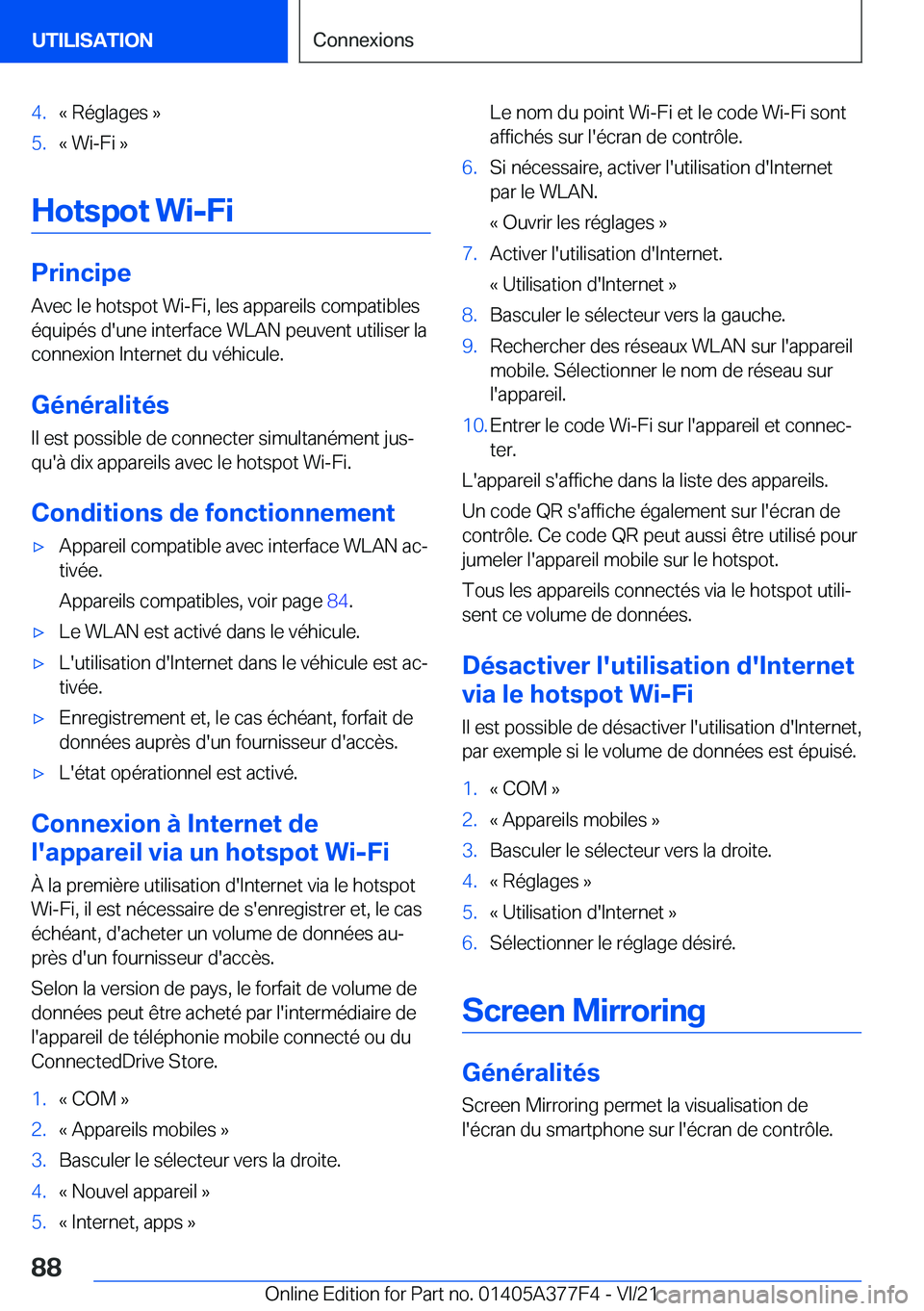 BMW X3 M 2022  Notices Demploi (in French) �4�.�k��R�é�g�l�a�g�e�s��{�5�.�k��W�i�-�F�i��{
�H�o�t�s�p�o�t��W�i�-�F�i
�P�r�i�n�c�i�p�e�A�v�e�c��l�e��h�o�t�s�p�o�t��W�i�-�F�i�,��l�e�s��a�p�p�a�r�e�i�l�s��c�o�m�p�a�t�i�b�l�e�s
�é�q�u�