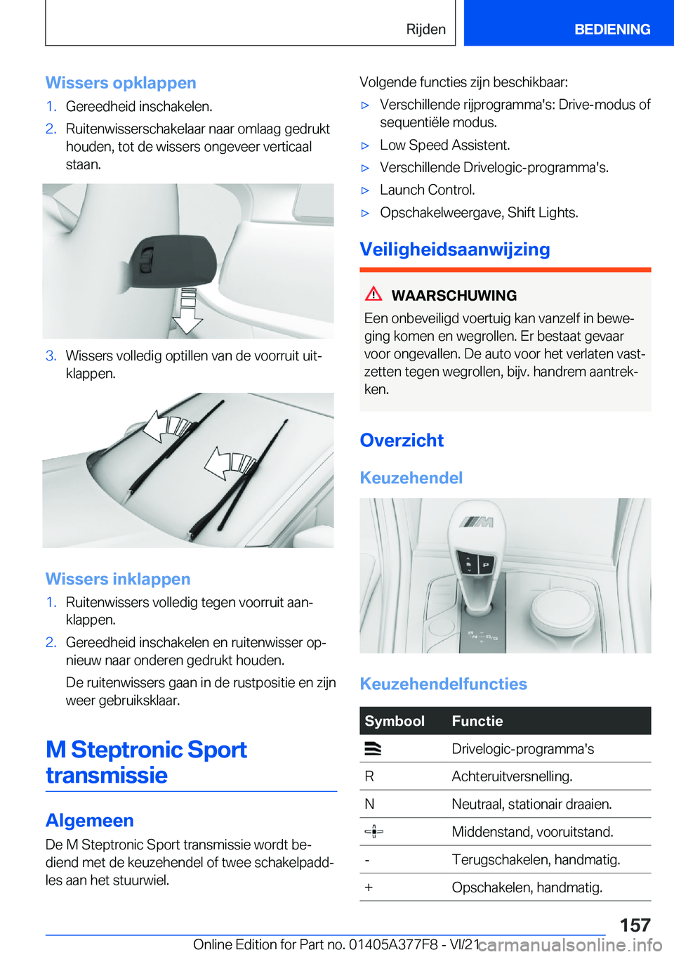 BMW X3 M 2022  Instructieboekjes (in Dutch) �W�i�s�s�e�r�s��o�p�k�l�a�p�p�e�n�1�.�G�e�r�e�e�d�h�e�i�d��i�n�s�c�h�a�k�e�l�e�n�.�2�.�R�u�i�t�e�n�w�i�s�s�e�r�s�c�h�a�k�e�l�a�a�r��n�a�a�r��o�m�l�a�a�g��g�e�d�r�u�k�t�h�o�u�d�e�n�,��t�o�t��d�e