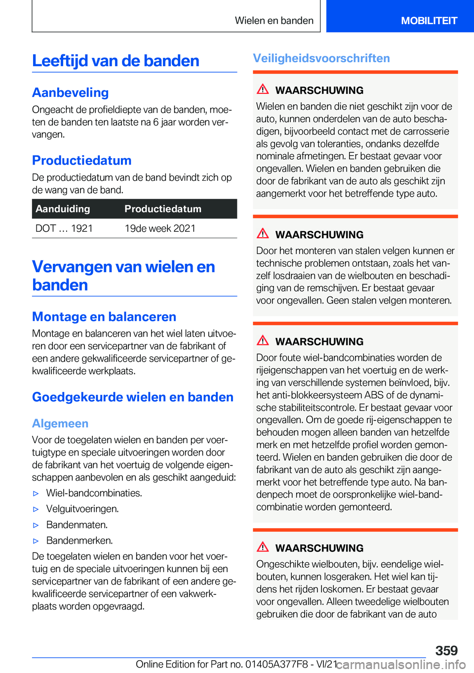 BMW X3 M 2022  Instructieboekjes (in Dutch) �L�e�e�f�t�i�j�d��v�a�n��d�e��b�a�n�d�e�n
�A�a�n�b�e�v�e�l�i�n�g�O�n�g�e�a�c�h�t��d�e��p�r�o�f�i�e�l�d�i�e�p�t�e��v�a�n��d�e��b�a�n�d�e�n�,��m�o�ej
�t�e�n��d�e��b�a�n�d�e�n��t�e�n��l�a�a