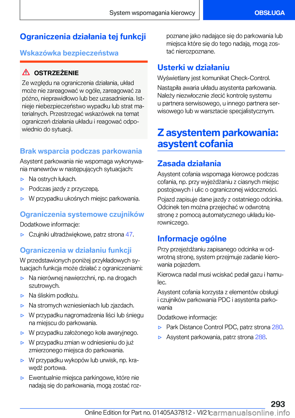BMW X3 M 2022  Instrukcja obsługi (in Polish) �O�g�r�a�n�i�c�z�e�n�i�a��d�z�i�a�ł�a�n�i�a��t�e�j��f�u�n�k�c�j�i�W�s�k�a�z�