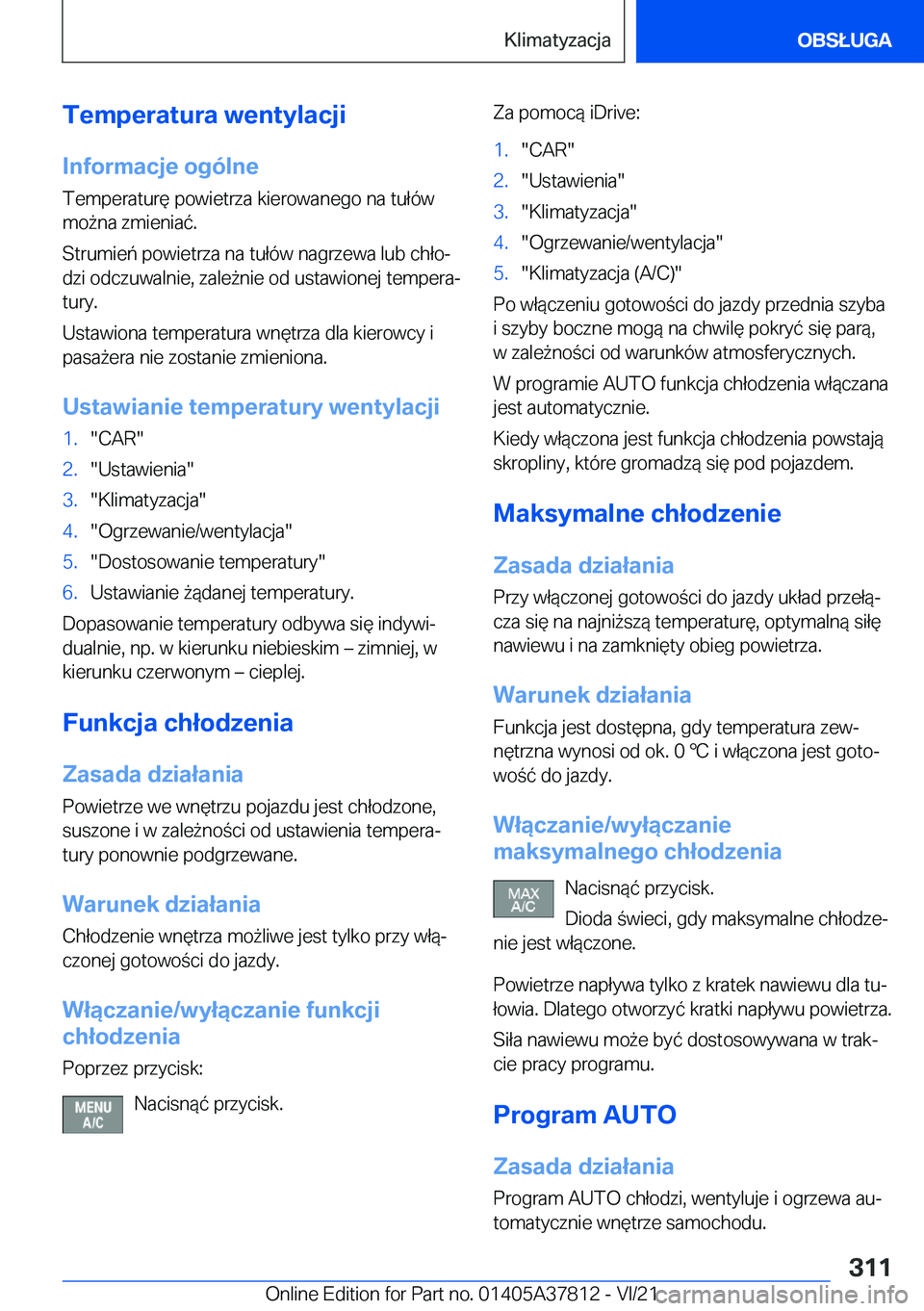BMW X3 M 2022  Instrukcja obsługi (in Polish) �T�e�m�p�e�r�a�t�u�r�a��w�e�n�t�y�l�a�c�j�i
�I�n�f�o�r�m�a�c�j�e��o�g�