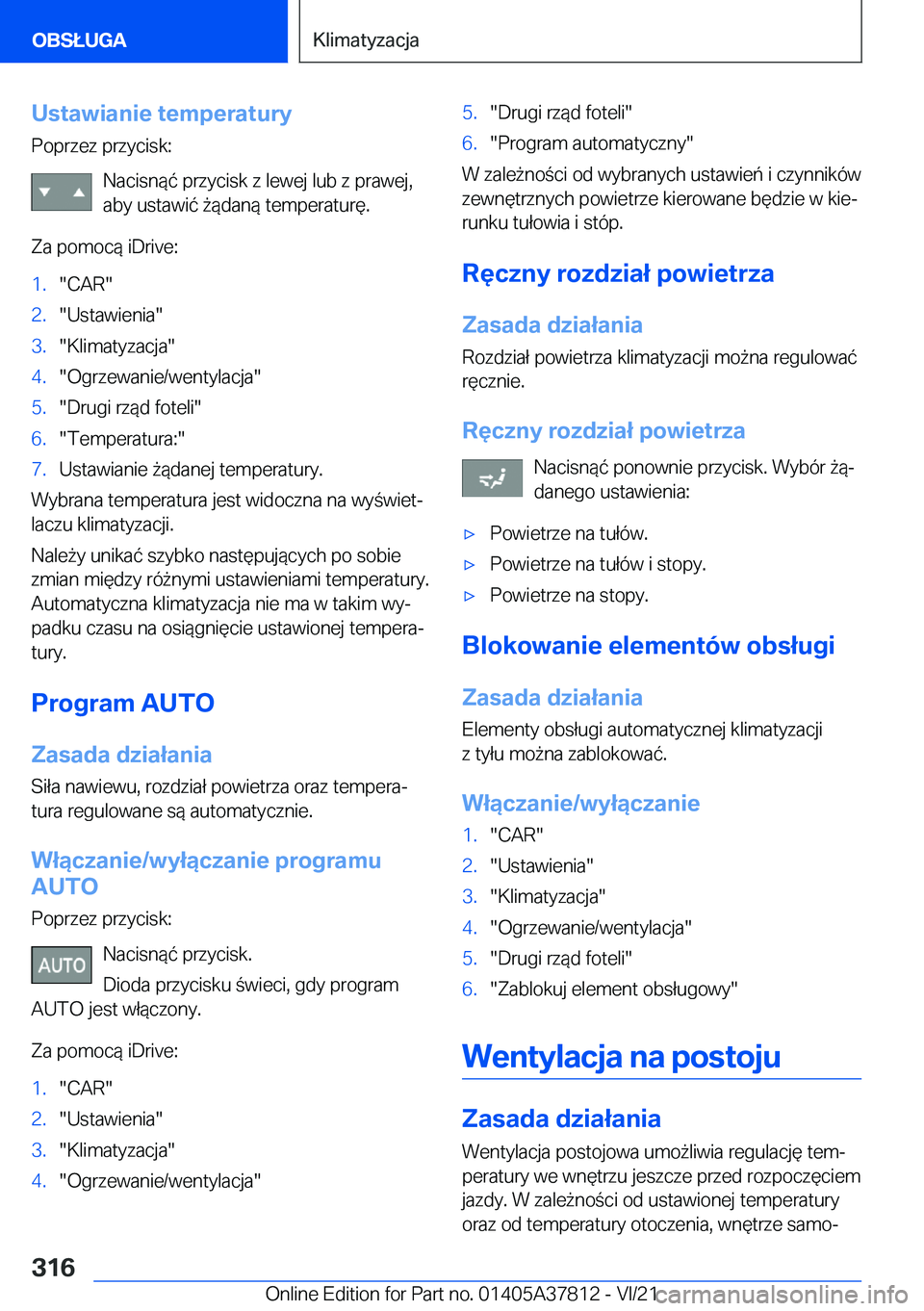 BMW X3 M 2022  Instrukcja obsługi (in Polish) �U�s�t�a�w�i�a�n�i�e��t�e�m�p�e�r�a�t�u�r�y�P�o�p�r�z�e�z��p�r�z�y�c�i�s�k�:
�N�a�c�i�s�n�