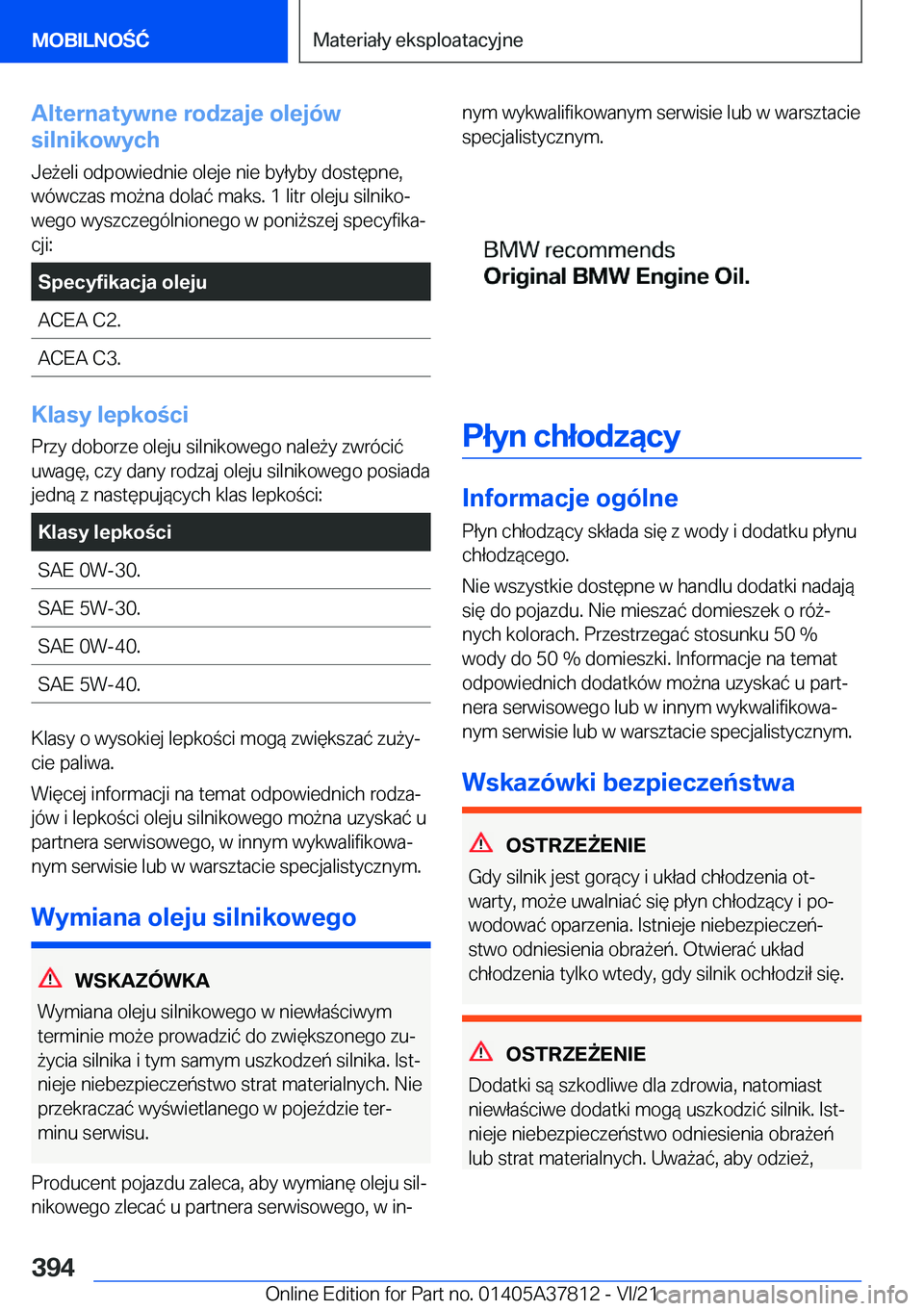 BMW X3 M 2022  Instrukcja obsługi (in Polish) �A�l�t�e�r�n�a�t�y�w�n�e��r�o�d�z�a�j�e��o�l�e�j�