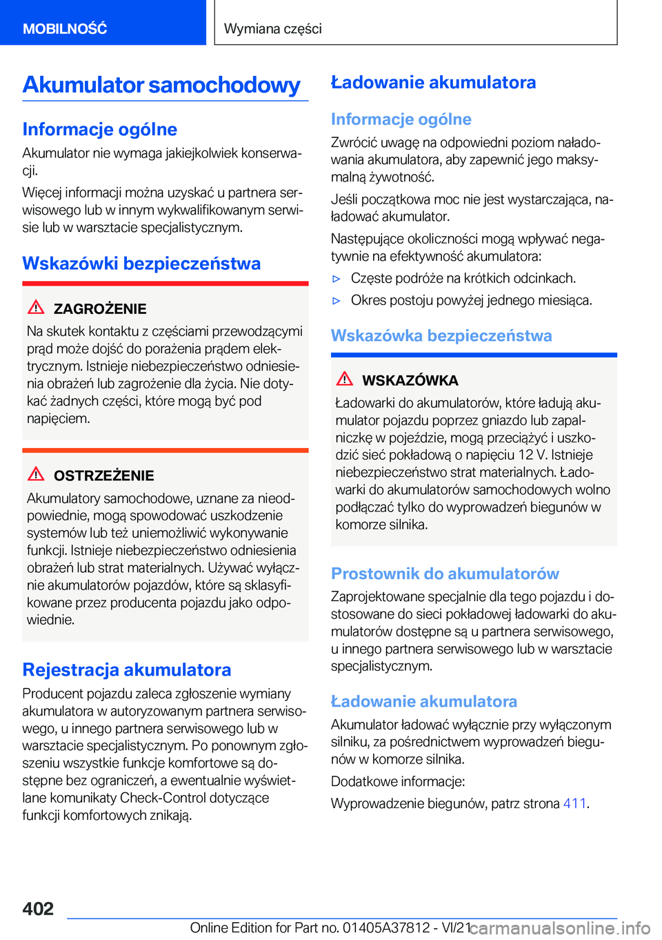 BMW X3 M 2022  Instrukcja obsługi (in Polish) �A�k�u�m�u�l�a�t�o�r��s�a�m�o�c�h�o�d�o�w�y
�I�n�f�o�r�m�a�c�j�e��o�g�