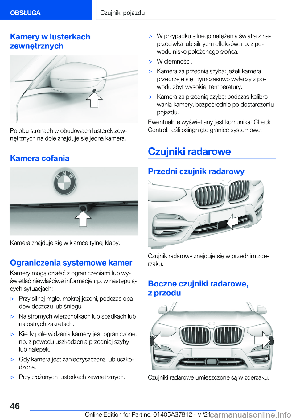 BMW X3 M 2022  Instrukcja obsługi (in Polish) �K�a�m�e�r�y��w��l�u�s�t�e�r�k�a�c�h
�z�e�w�n�