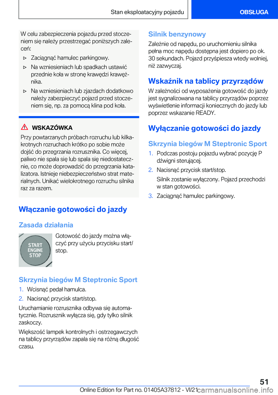 BMW X3 M 2022  Instrukcja obsługi (in Polish) �W��c�e�l�u��z�a�b�e�z�p�i�e�c�z�e�n�i�a��p�o�j�a�z�d�u��p�r�z�e�d��s�t�o�c�z�ej�n�i�e�m��s�i�