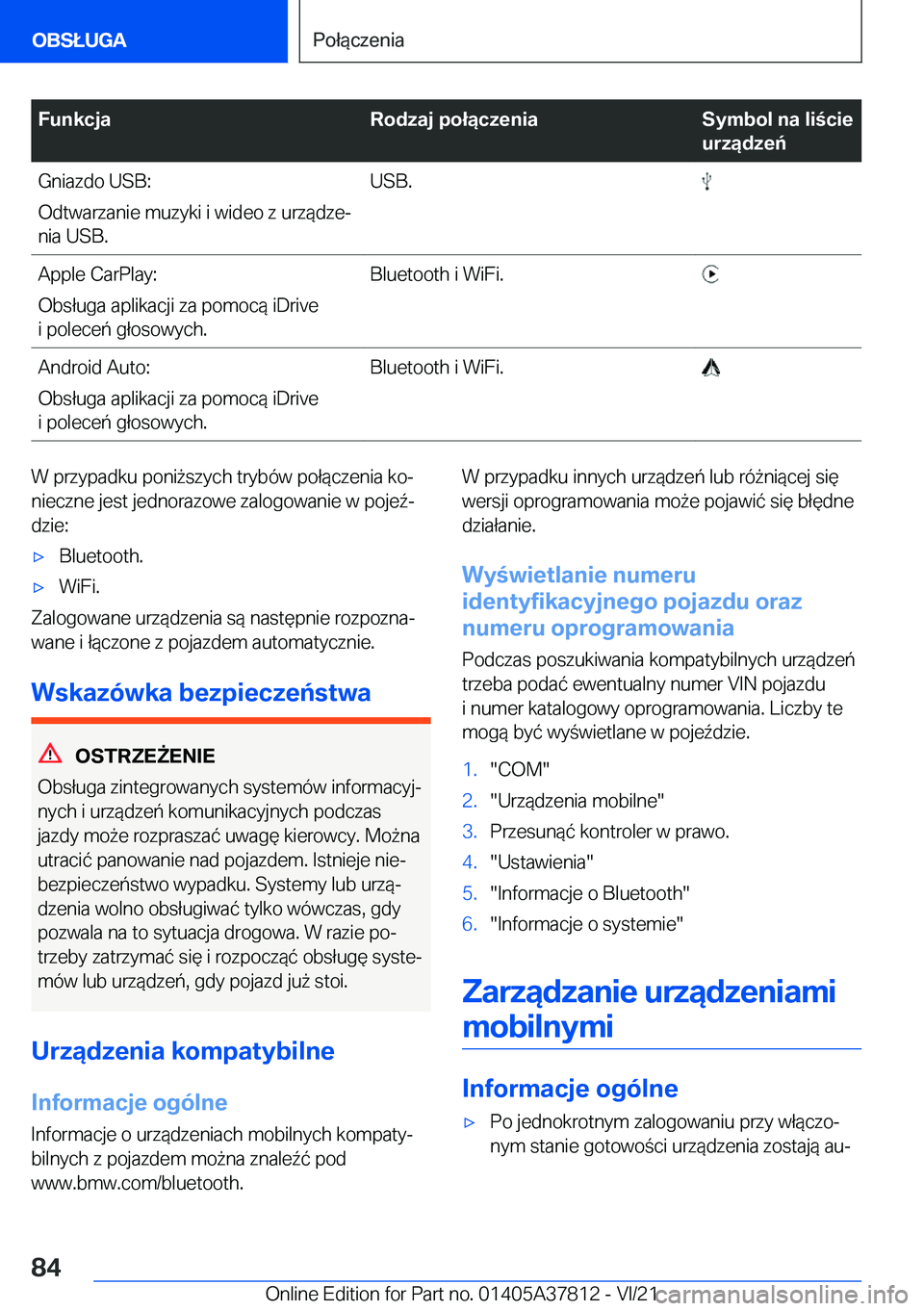 BMW X3 M 2022  Instrukcja obsługi (in Polish) �F�u�n�k�c�j�a�R�o�d�z�a�j��p�o�ł�ą�c�z�e�n�i�a�S�y�m�b�o�l��n�a��l�i�c�i�e
�u�r�z�ą�d�z�e�