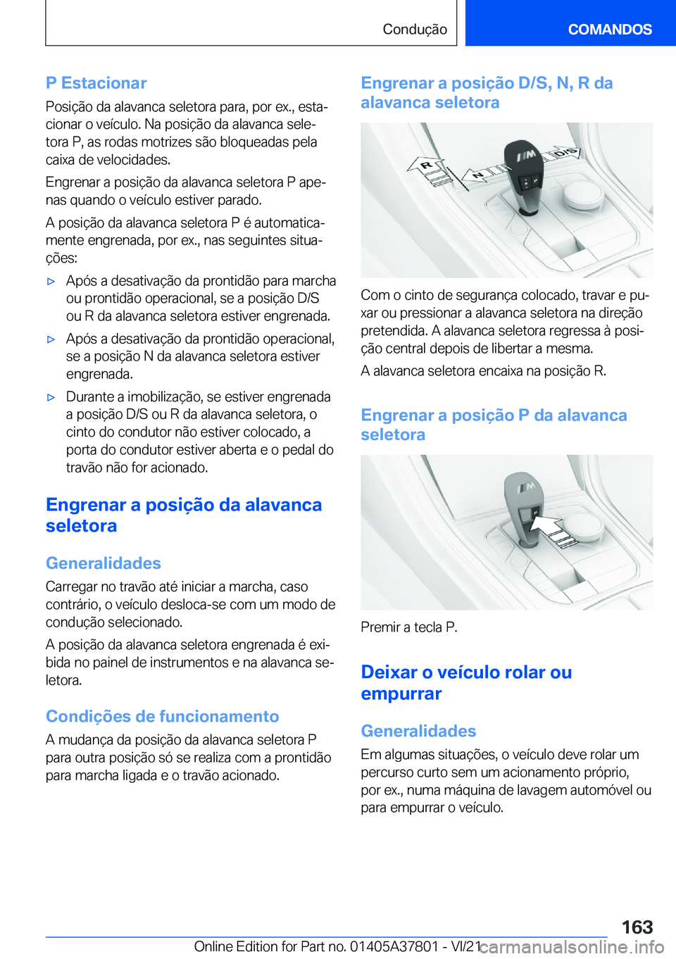 BMW X3 M 2022  Manual do condutor (in Portuguese) �P��E�s�t�a�c�i�o�n�a�r�P�o�s�i�