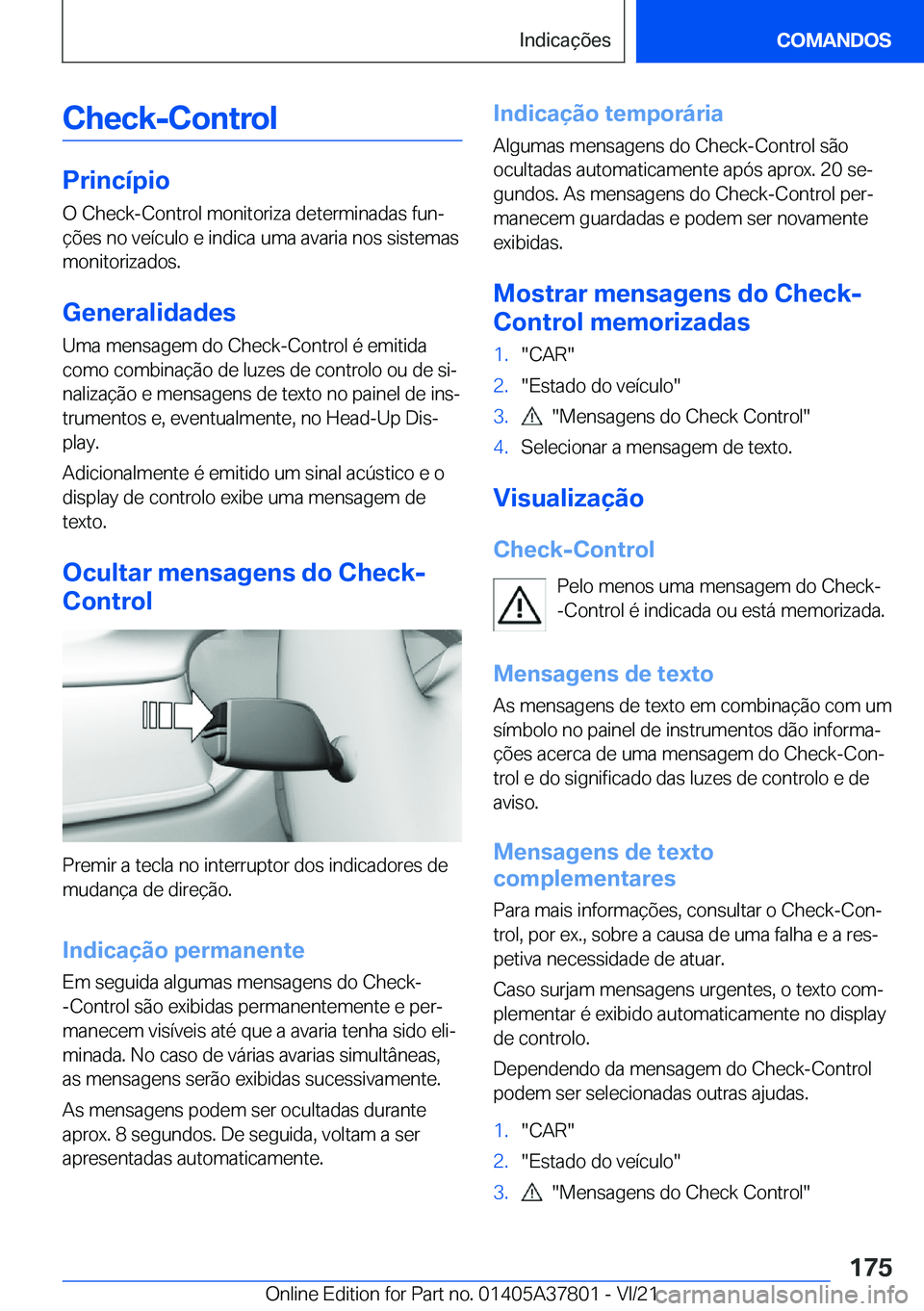 BMW X3 M 2022  Manual do condutor (in Portuguese) �C�h�e�c�k�-�C�o�n�t�r�o�l
�P�r�i�n�c�