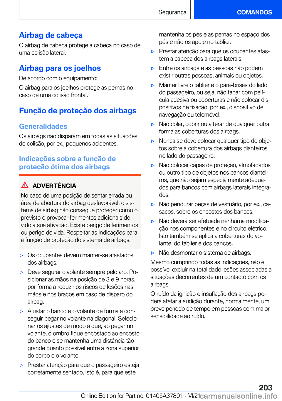 BMW X3 M 2022  Manual do condutor (in Portuguese) �A�i�r�b�a�g��d�e��c�a�b�e�