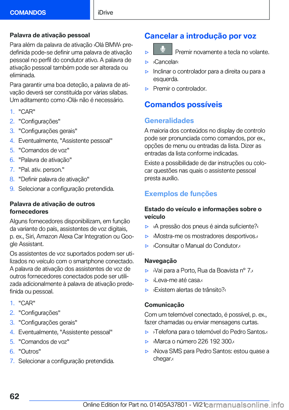 BMW X3 M 2022  Manual do condutor (in Portuguese) �P�a�l�a�v�r�a��d�e��a�t�i�v�a�
