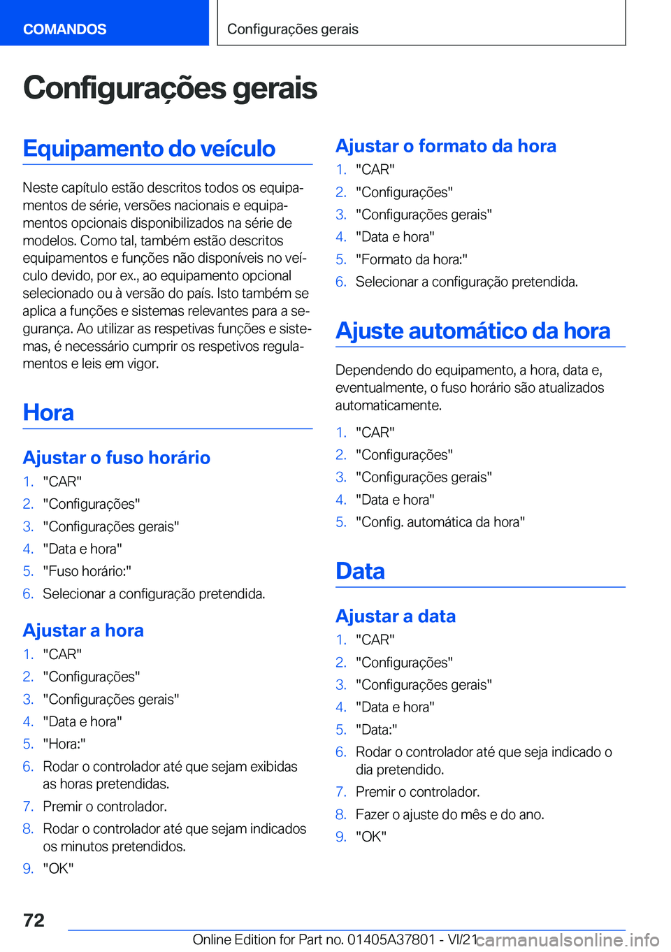 BMW X3 M 2022  Manual do condutor (in Portuguese) �C�o�n�f�i�g�u�r�a�