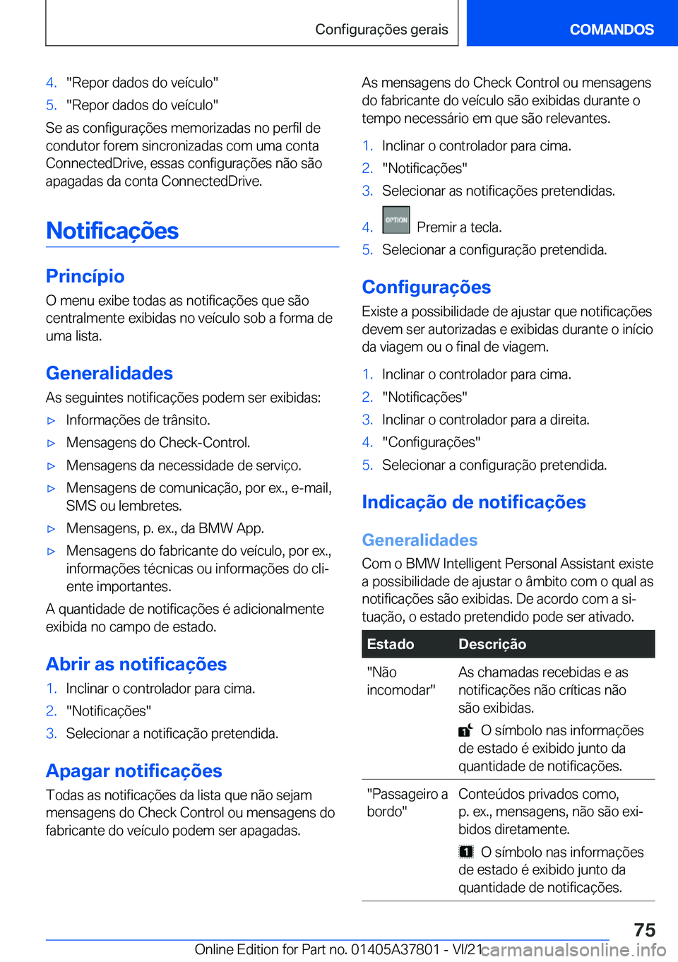 BMW X3 M 2022  Manual do condutor (in Portuguese) �4�.��R�e�p�o�r��d�a�d�o�s��d�o��v�e�