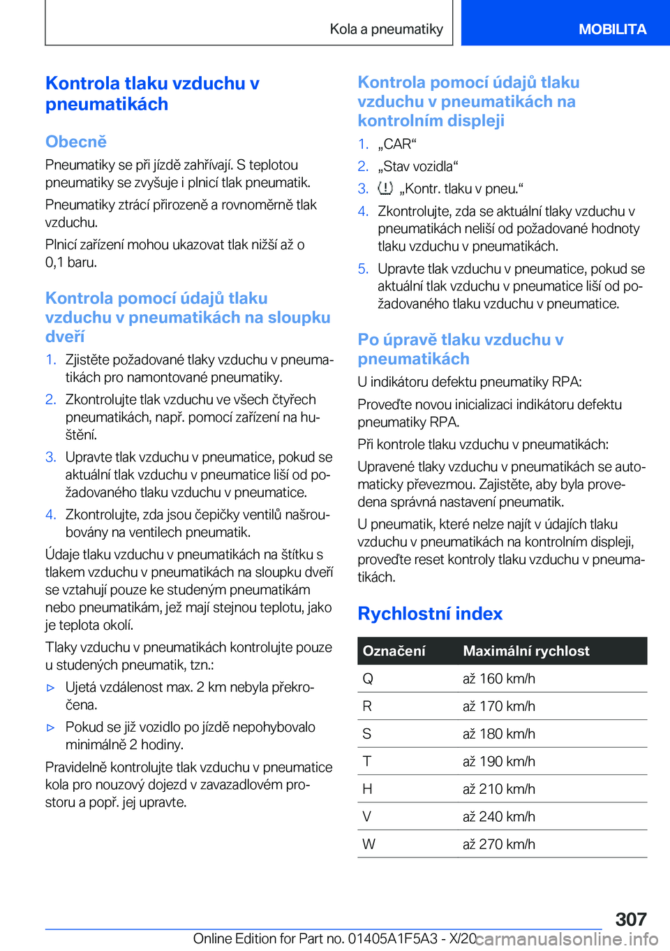 BMW X3 M 2021  Návod na použití (in Czech) �K�o�n�t�r�o�l�a��t�l�a�k�u��v�z�d�u�c�h�u��v
�p�n�e�u�m�a�t�i�k�