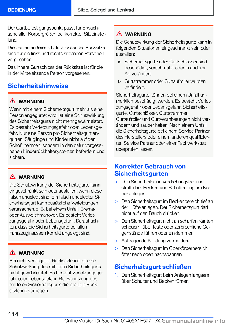 BMW X3 M 2021  Betriebsanleitungen (in German) �D�e�r��G�u�r�t�b�e�f�e�s�t�i�g�u�n�g�s�p�u�n�k�t��p�a�s�s�t��f�